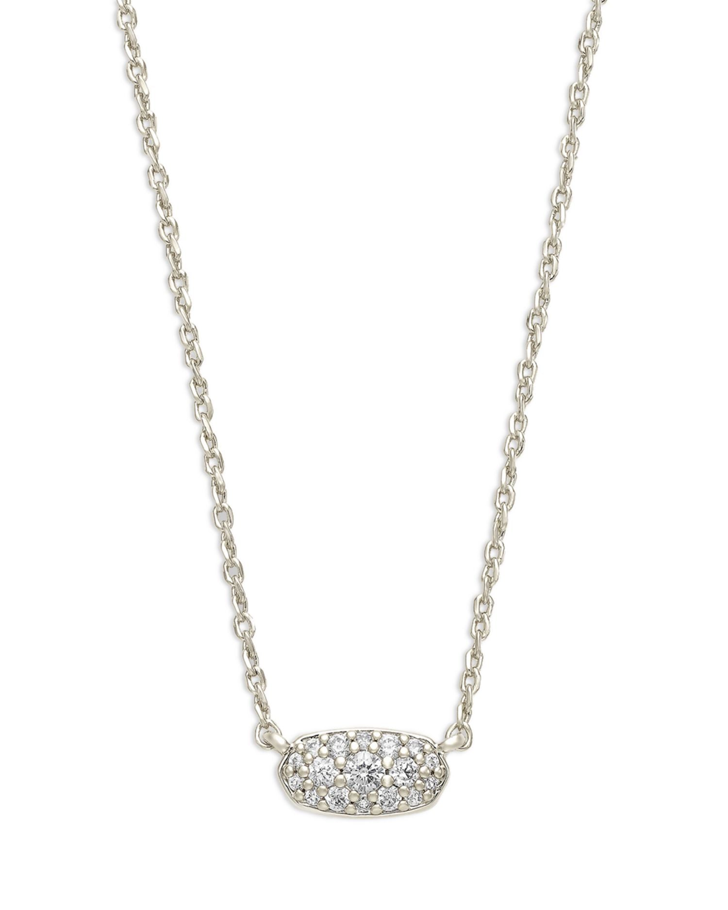 Grayson Cubic Zirconia Adjustable Pendant Necklace in Rhodium Plate, 19'