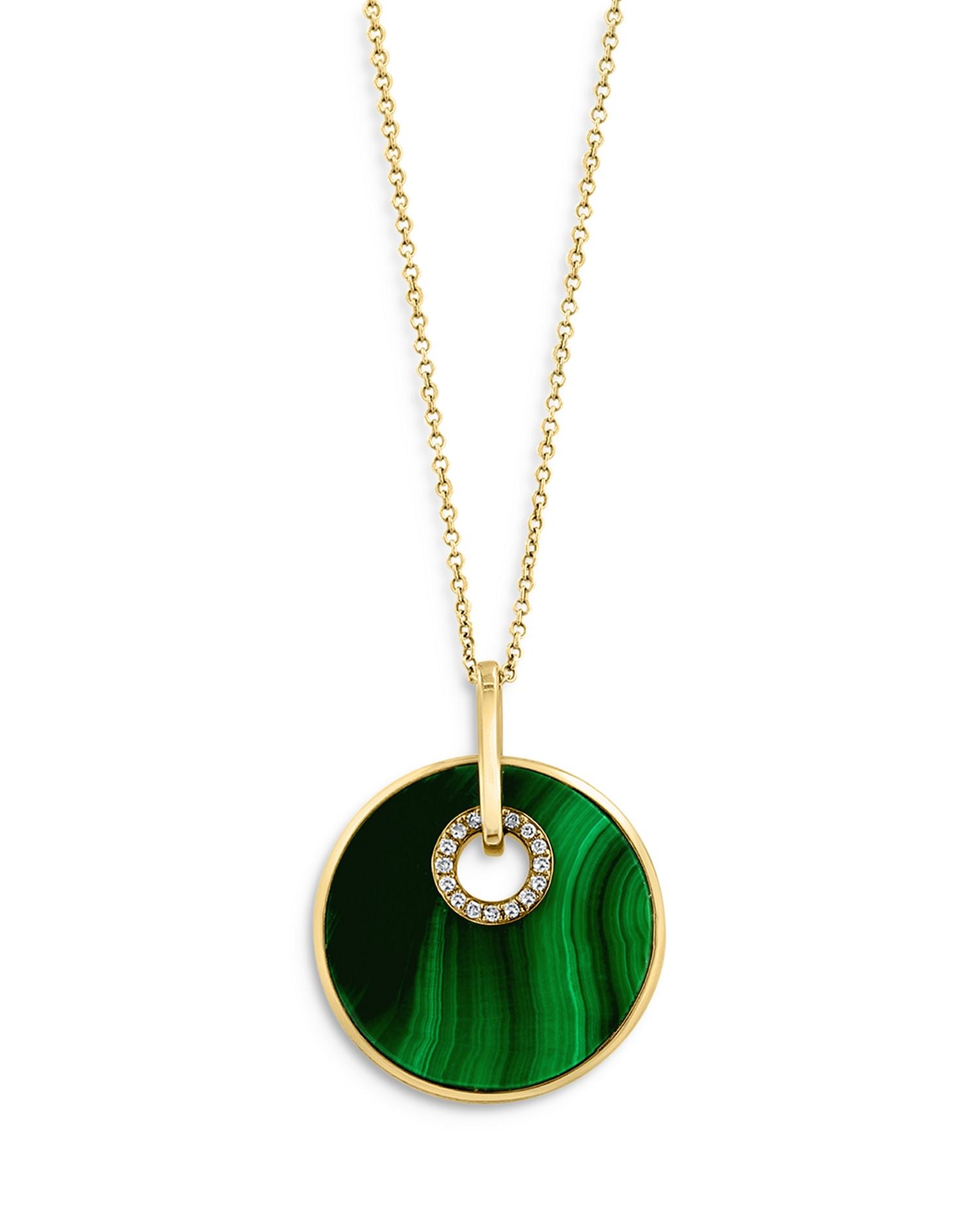 Malachite & Diamond Medallion Pendant Necklace in 14K Yellow Gold, 16-18' - Exclusive