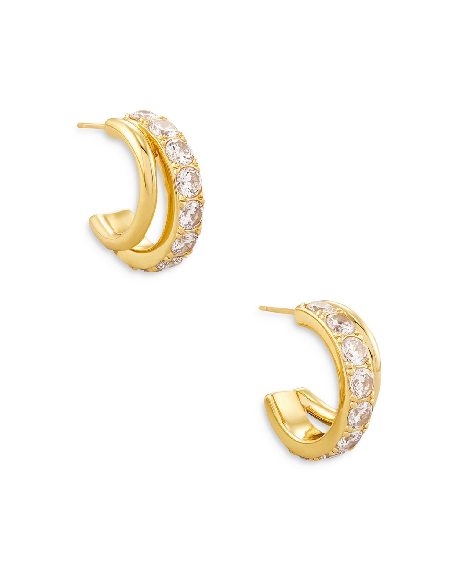 Livy Pavé Double Row Huggie Hoop Earrings in 14K Gold Plate