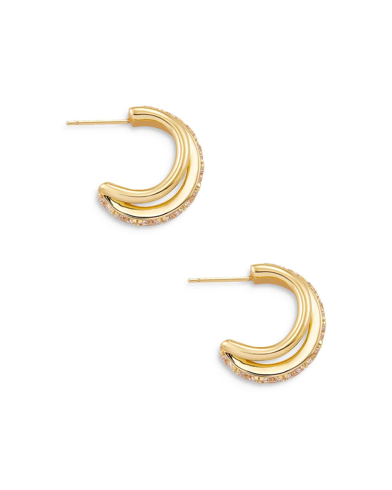 Livy Pavé Double Row Huggie Hoop Earrings in 14K Gold Plate