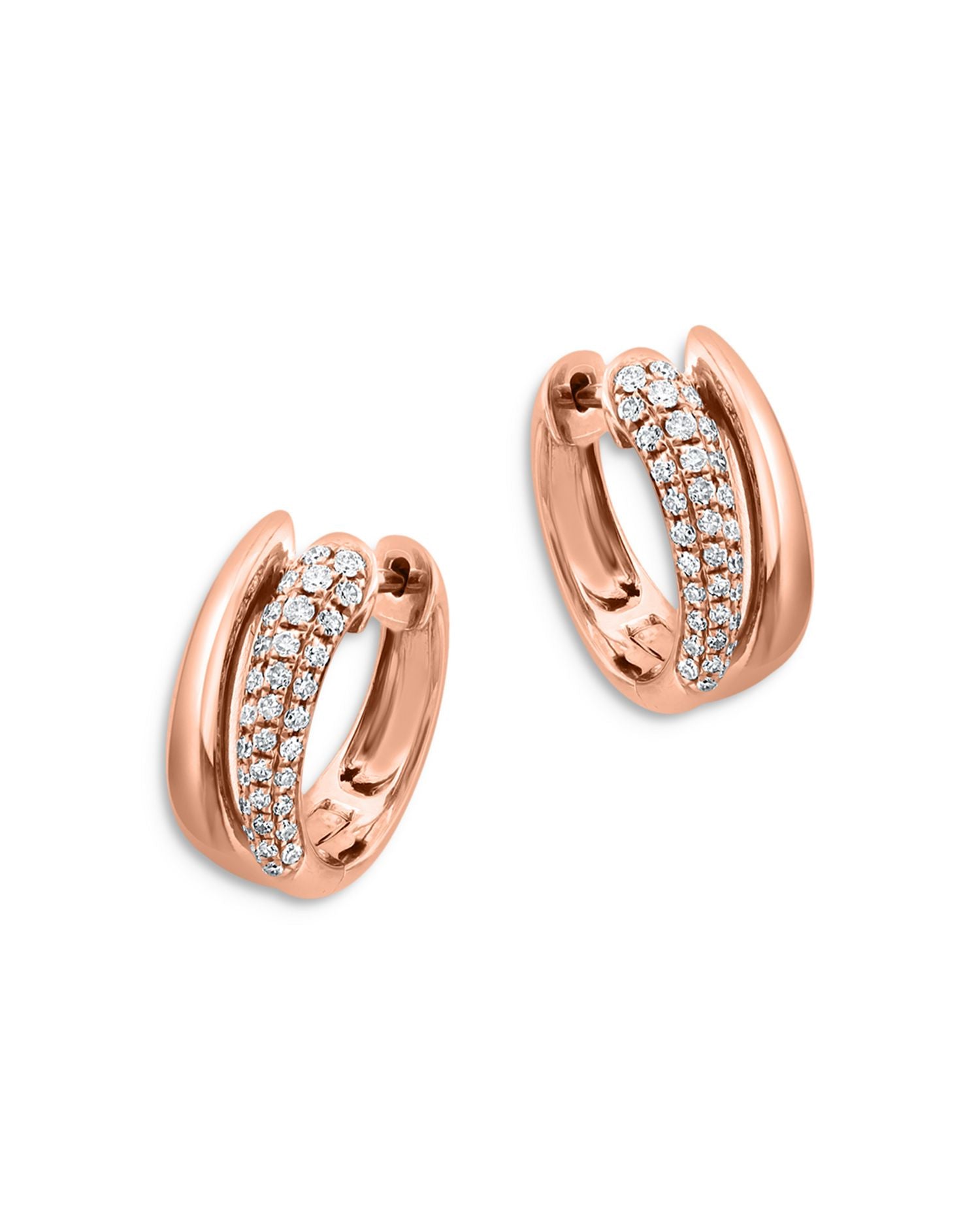 Pave Diamond Huggie Hoops in 14K Rose Gold, 0.30 ct. t.w. - Exclusive