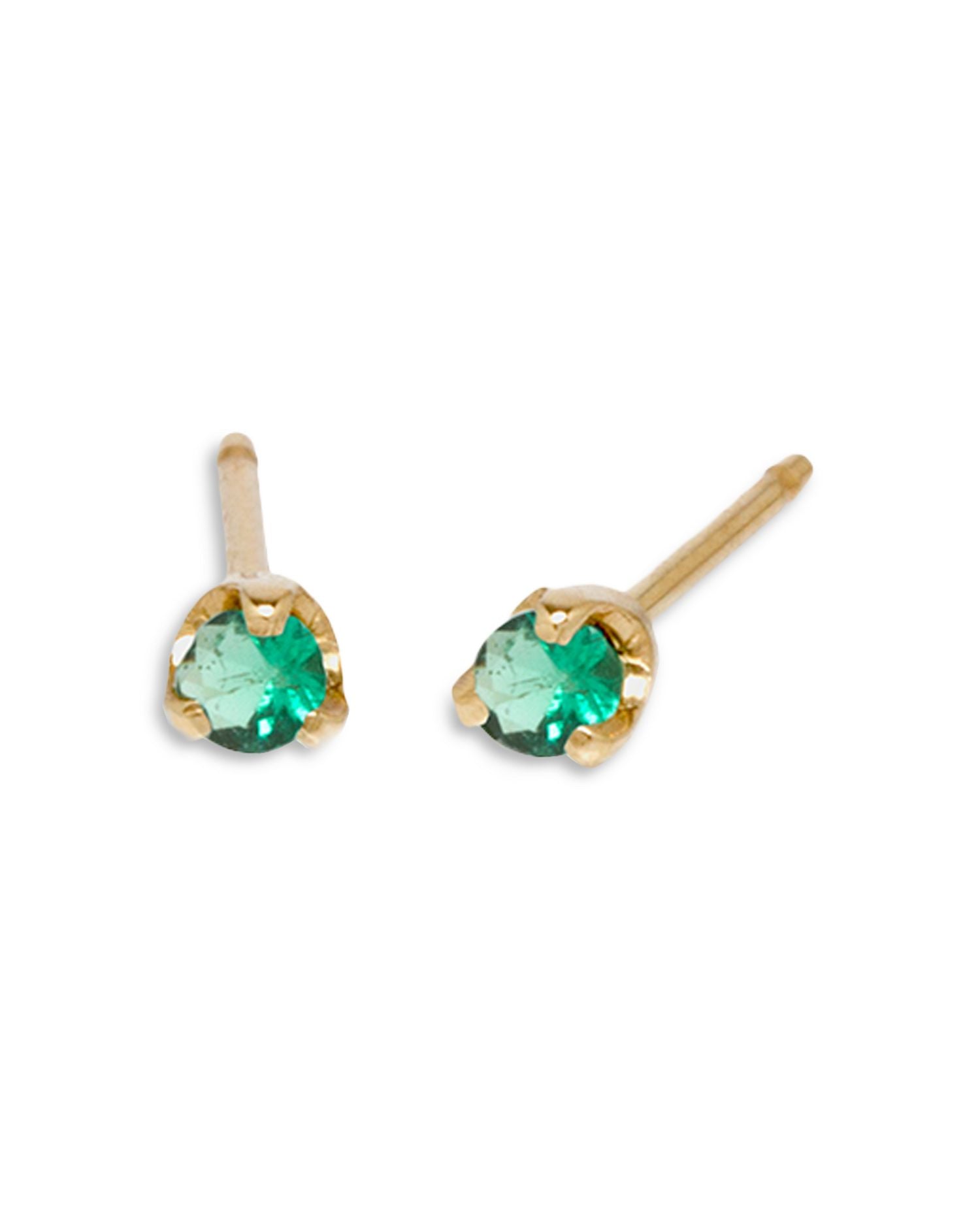 14K Yellow Gold Emerald Stud Earrings