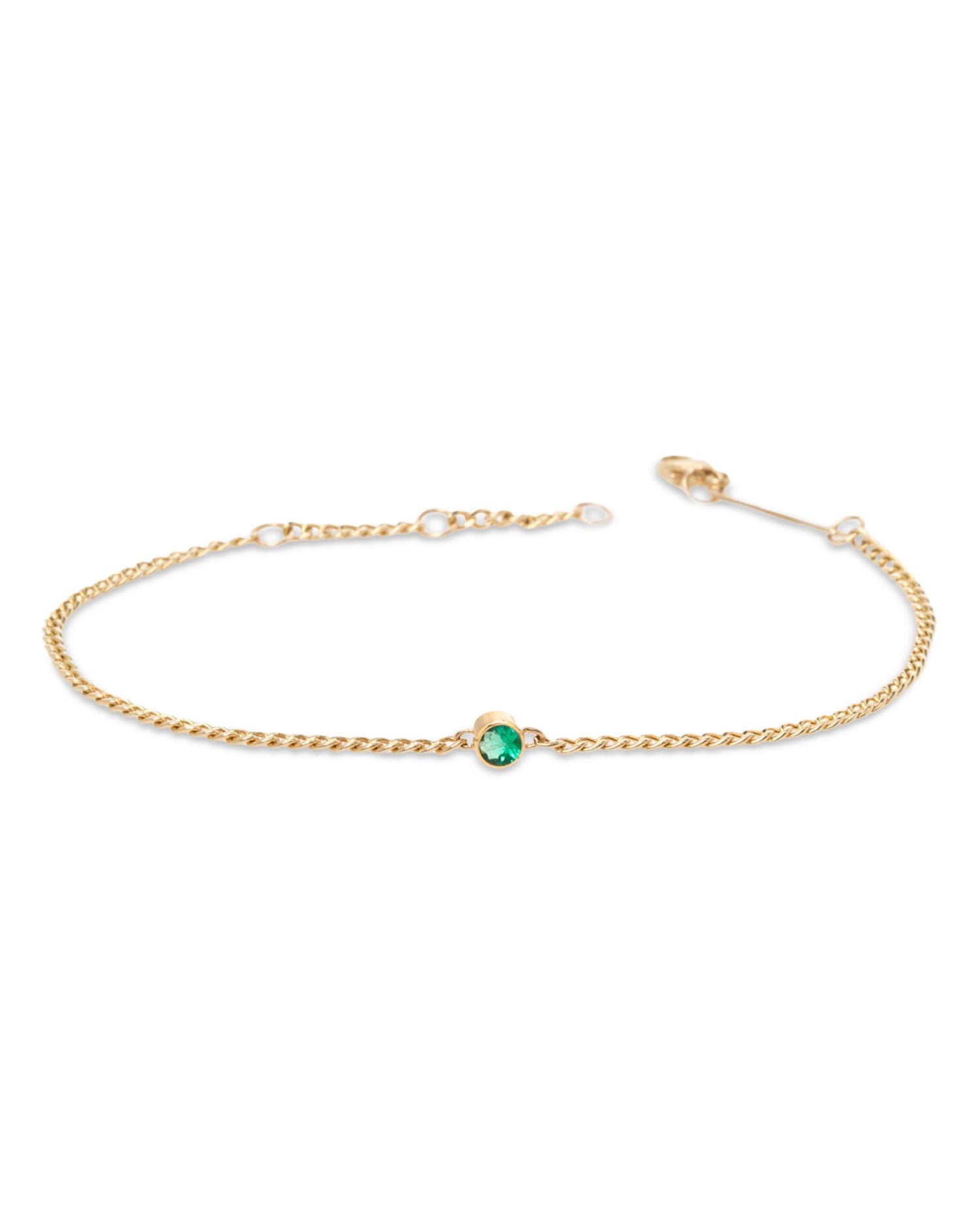 14K Yellow Gold Emerald Solitaire Chain Bracelet