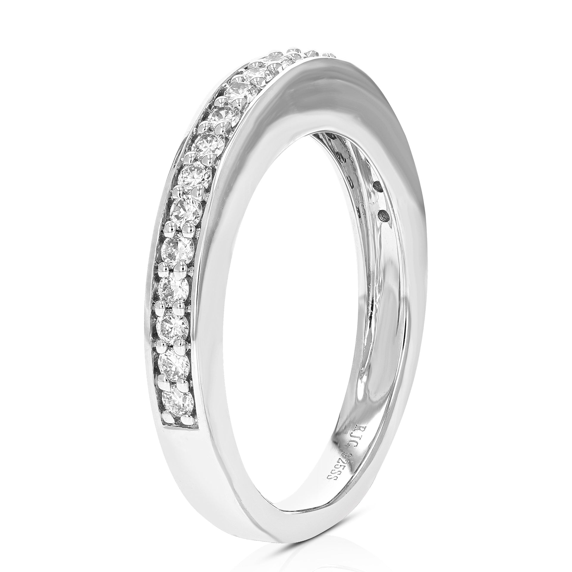 3/8 cttw 21 Stones Round Cut Lab Grown Diamond Wedding Band .925 Sterling Silver Prong Set