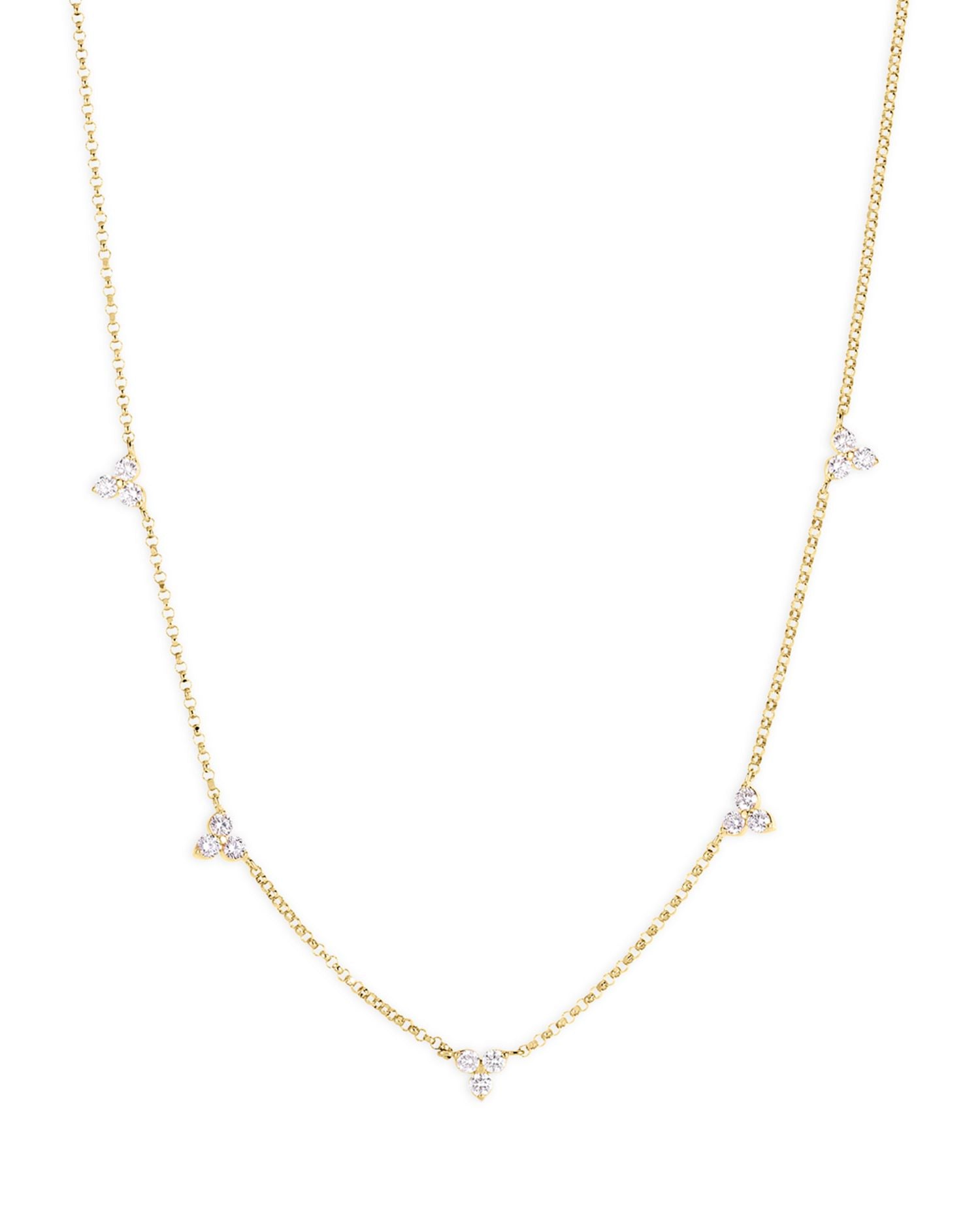 18K Yellow Gold Diamonds Love by the Inch Diamond Mini Cluster Station Necklace, 17'