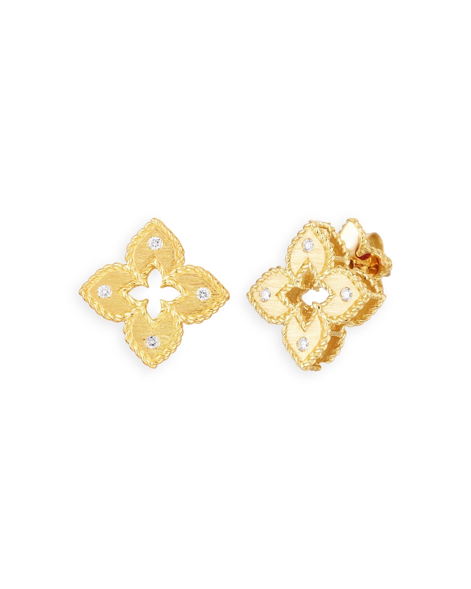 18K Yellow Gold Petite Venetian Princess Diamond Quatrefoil Stud Earrings
