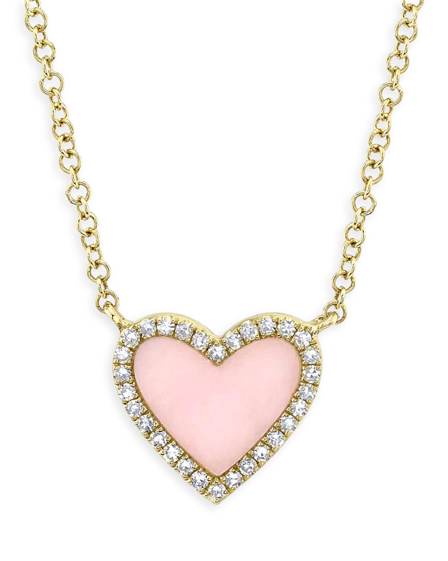 14K Yellow Gold Pink Opal & Diamond Heart Pendant Necklace, 18' - Exclusive