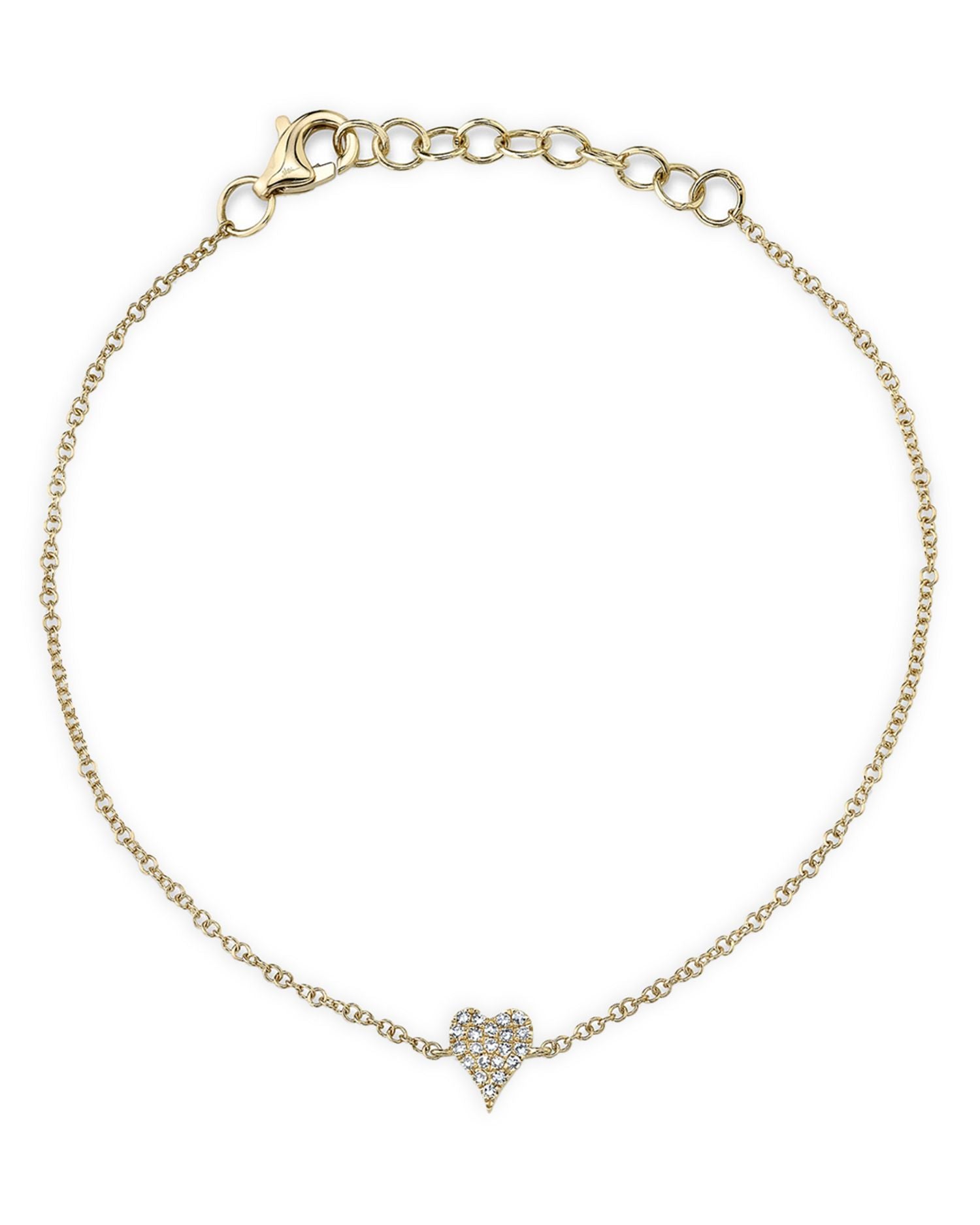 14K Yellow Gold Diamond Pavé Heart chain Bracelet - Exclusive