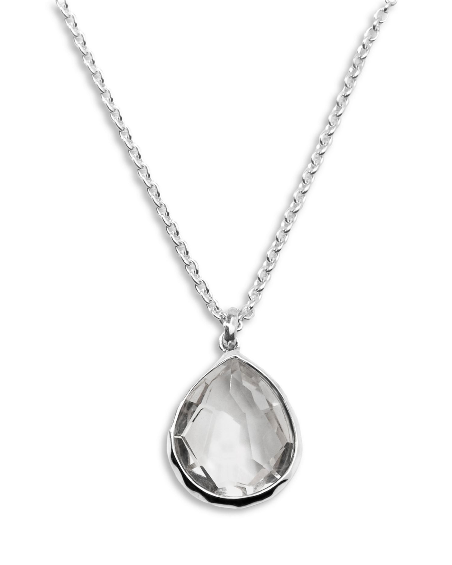 Sterling Silver Medium Teardrop Pendant In Clear Quartz, 16'