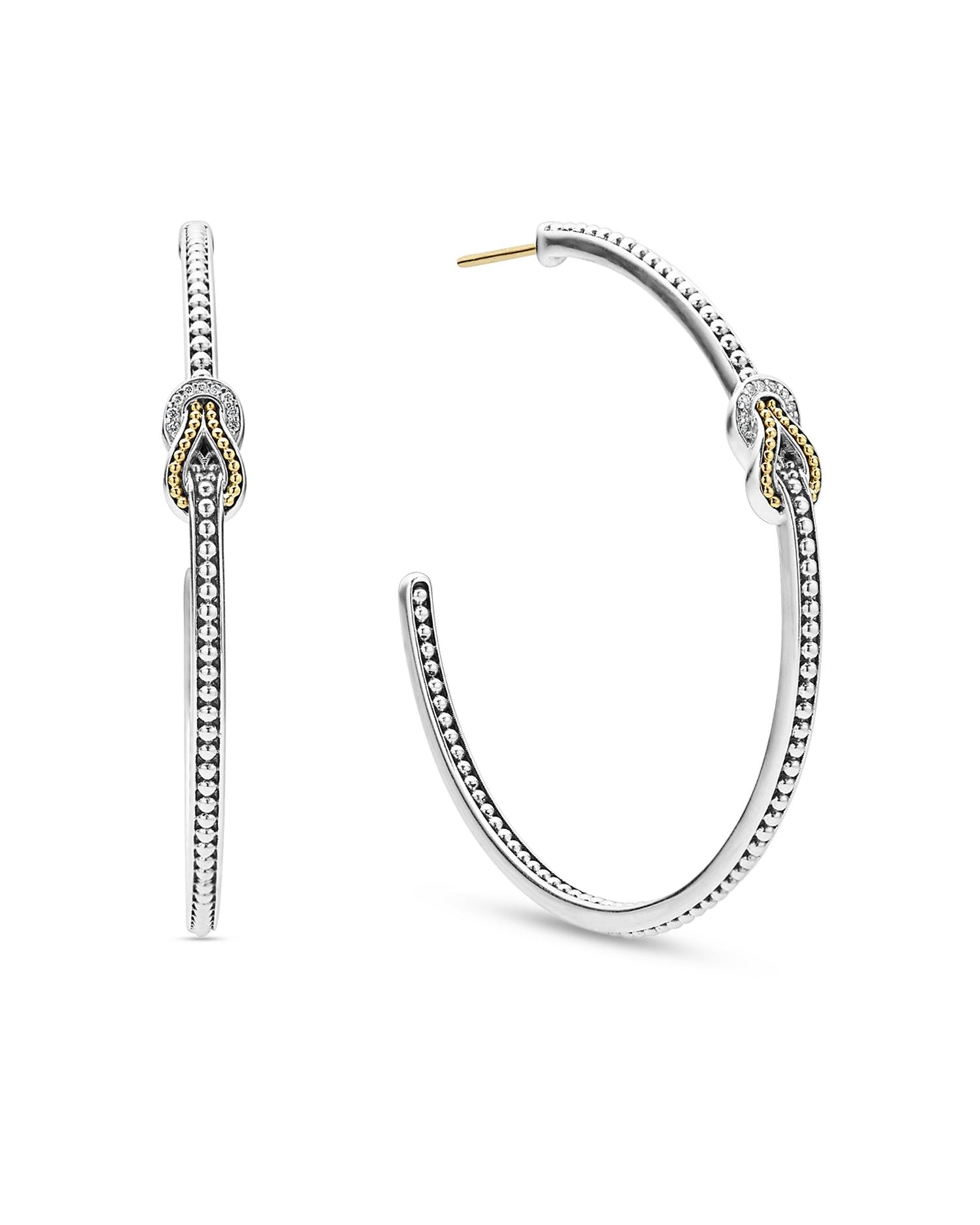 18K Yellow Gold & Sterling Silver Newport Diamond Knot Large Hoop Earrings