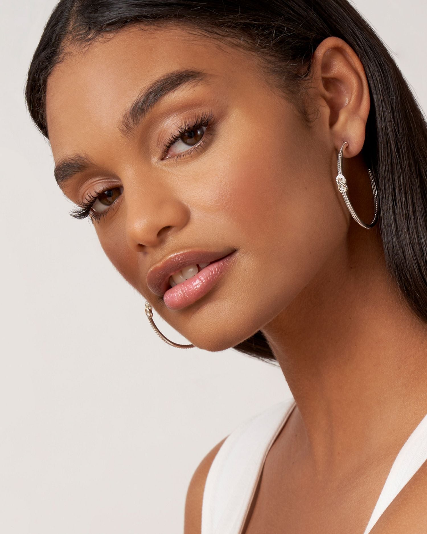 18K Yellow Gold & Sterling Silver Newport Diamond Knot Large Hoop Earrings