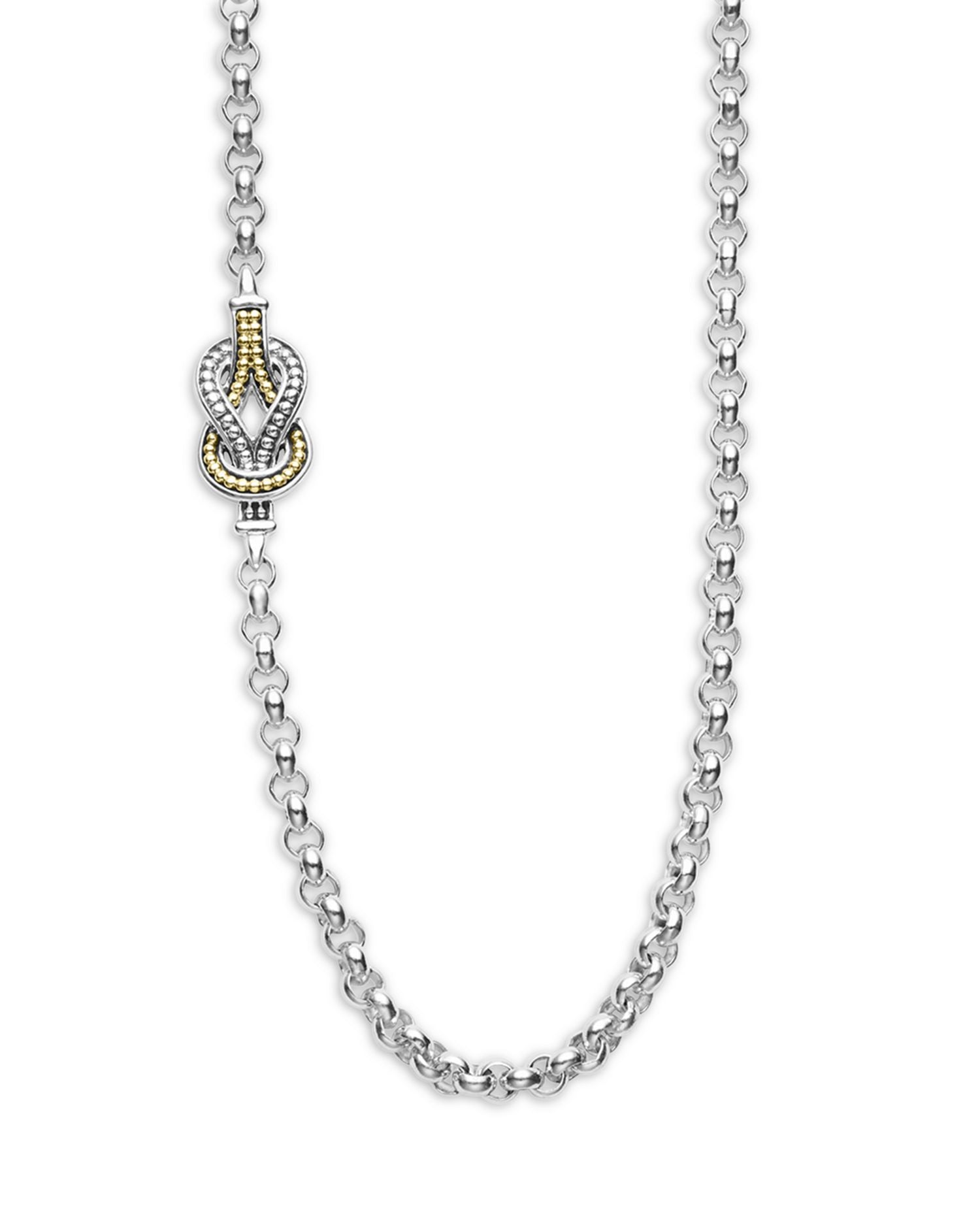 18K Yellow Gold & Sterling Silver Newport Knot Station Necklace, 34'