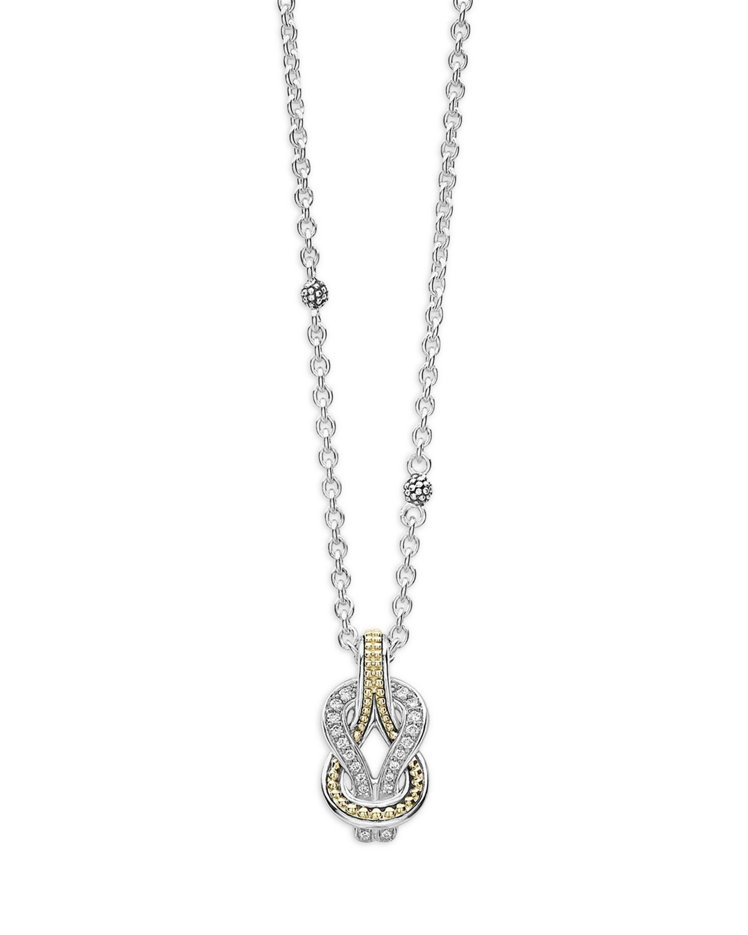 18K Yellow Gold & Sterling Silver Newport Diamond Knot Pendant Necklace, 16-18'