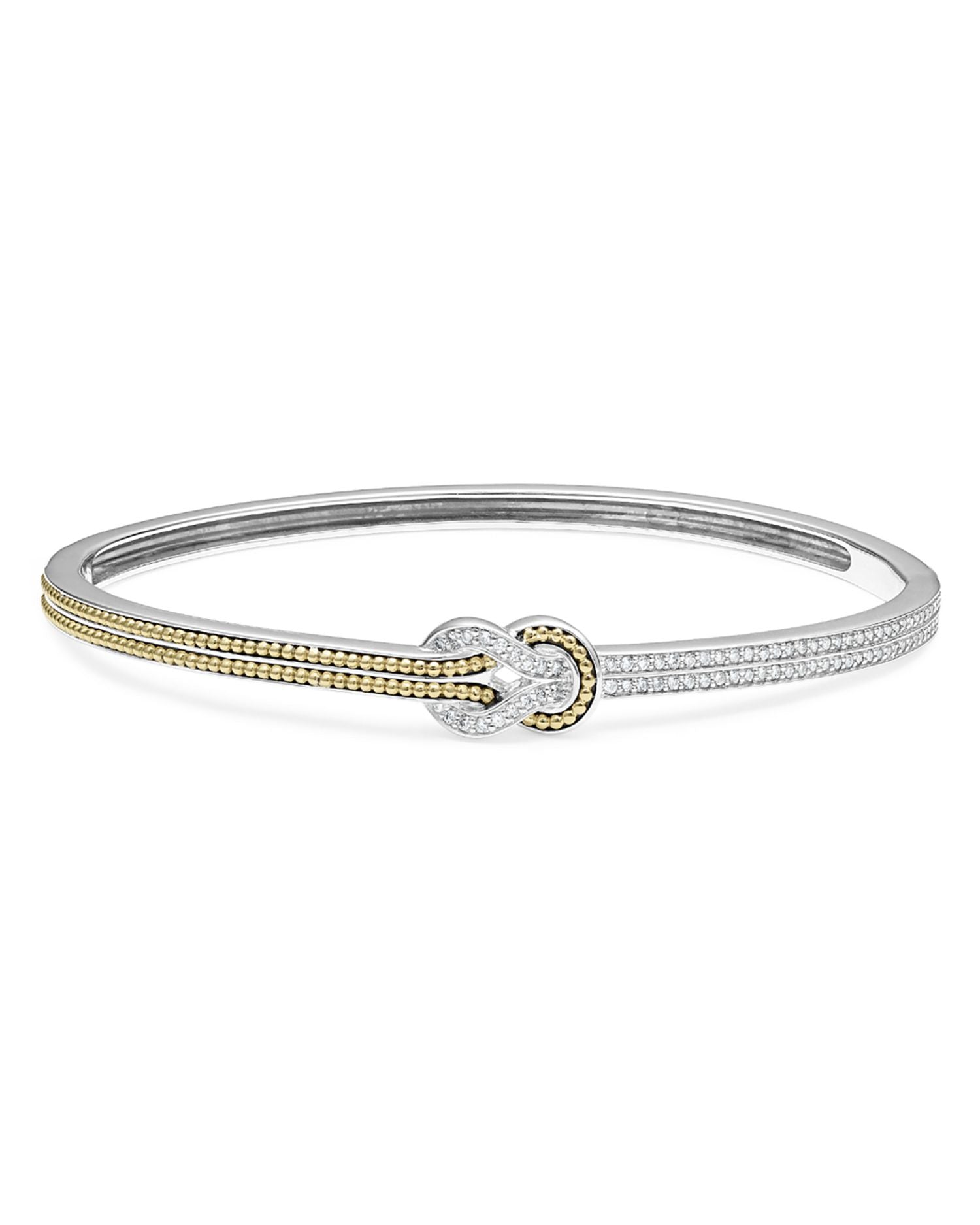 18K Yellow Gold & Sterling Silver Newport Diamond Knot Hinged Bangle Bracelets