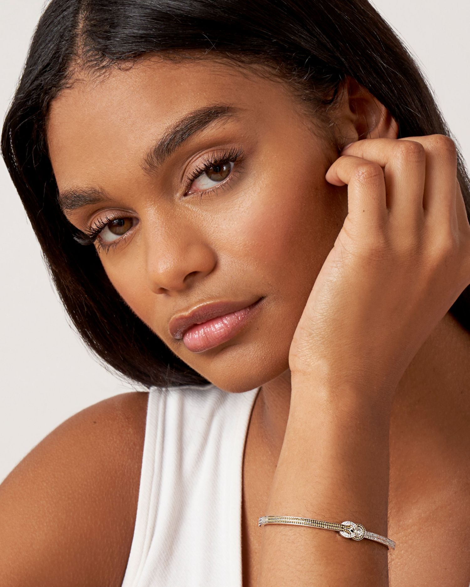 18K Yellow Gold & Sterling Silver Newport Diamond Knot Hinged Bangle Bracelets