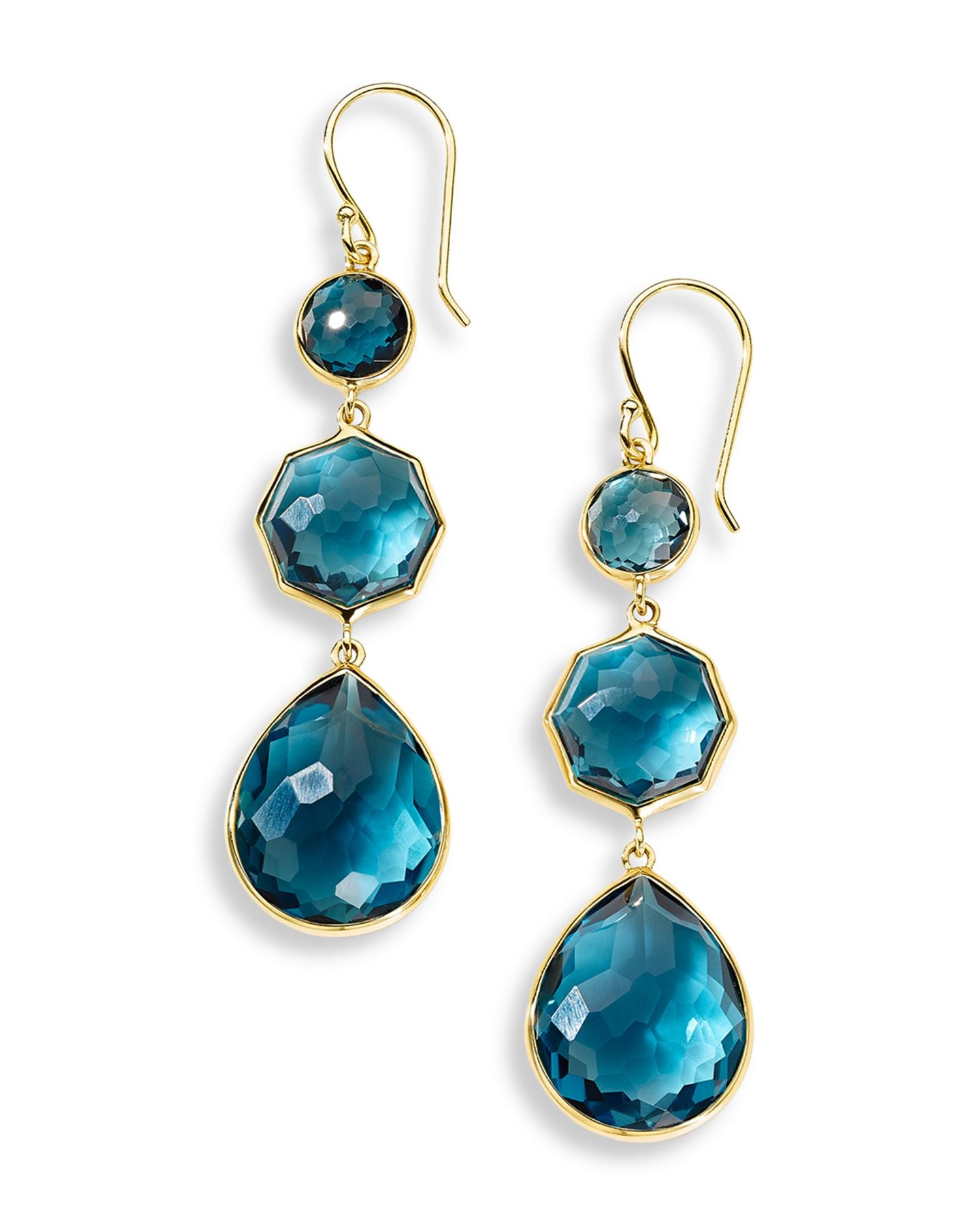 18K Yellow Gold Rock Candy® London Blue Topaz Triple Drop Earrings
