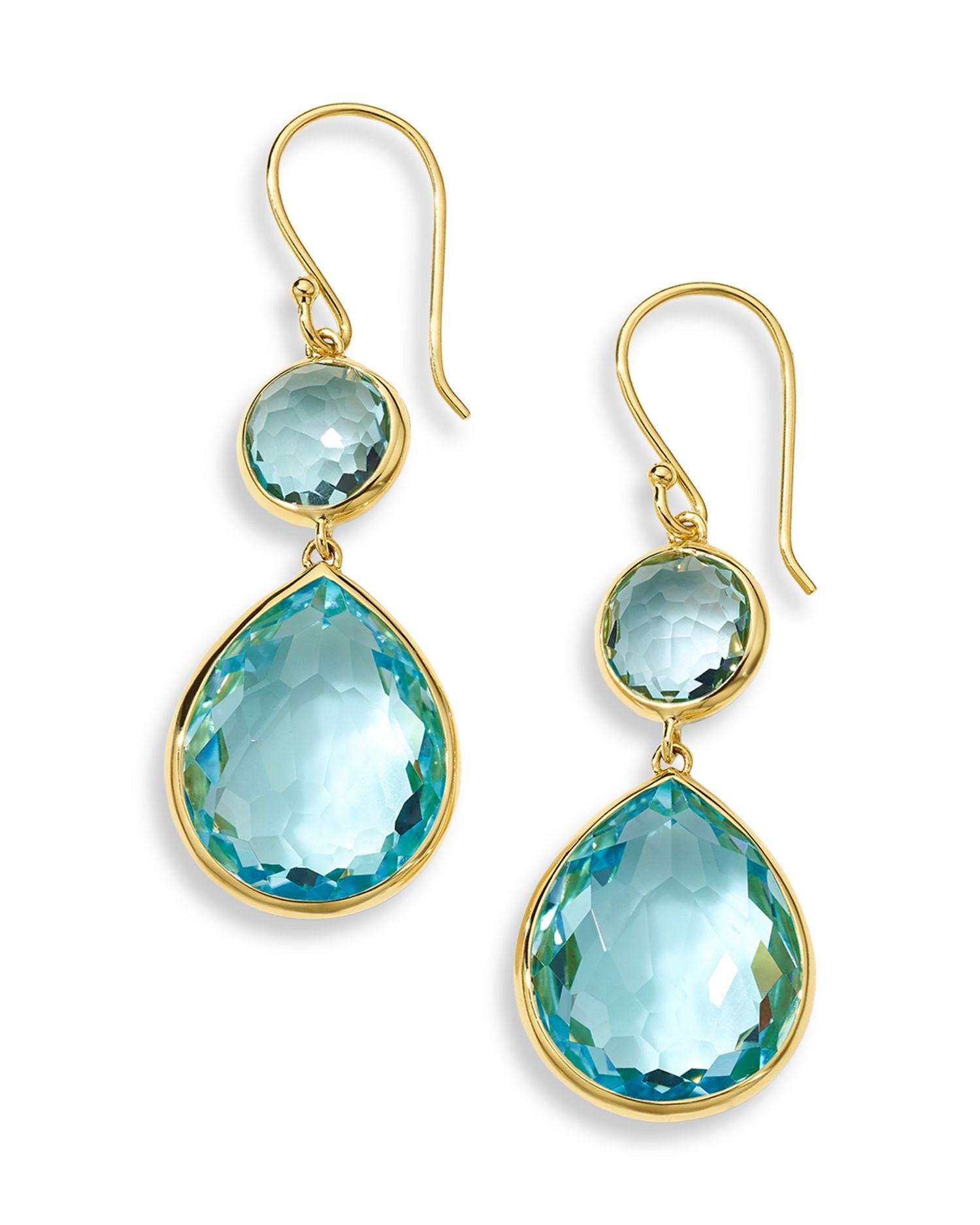 18K Yellow Gold Rock Candy Blue Topaz Double Drop Earrings