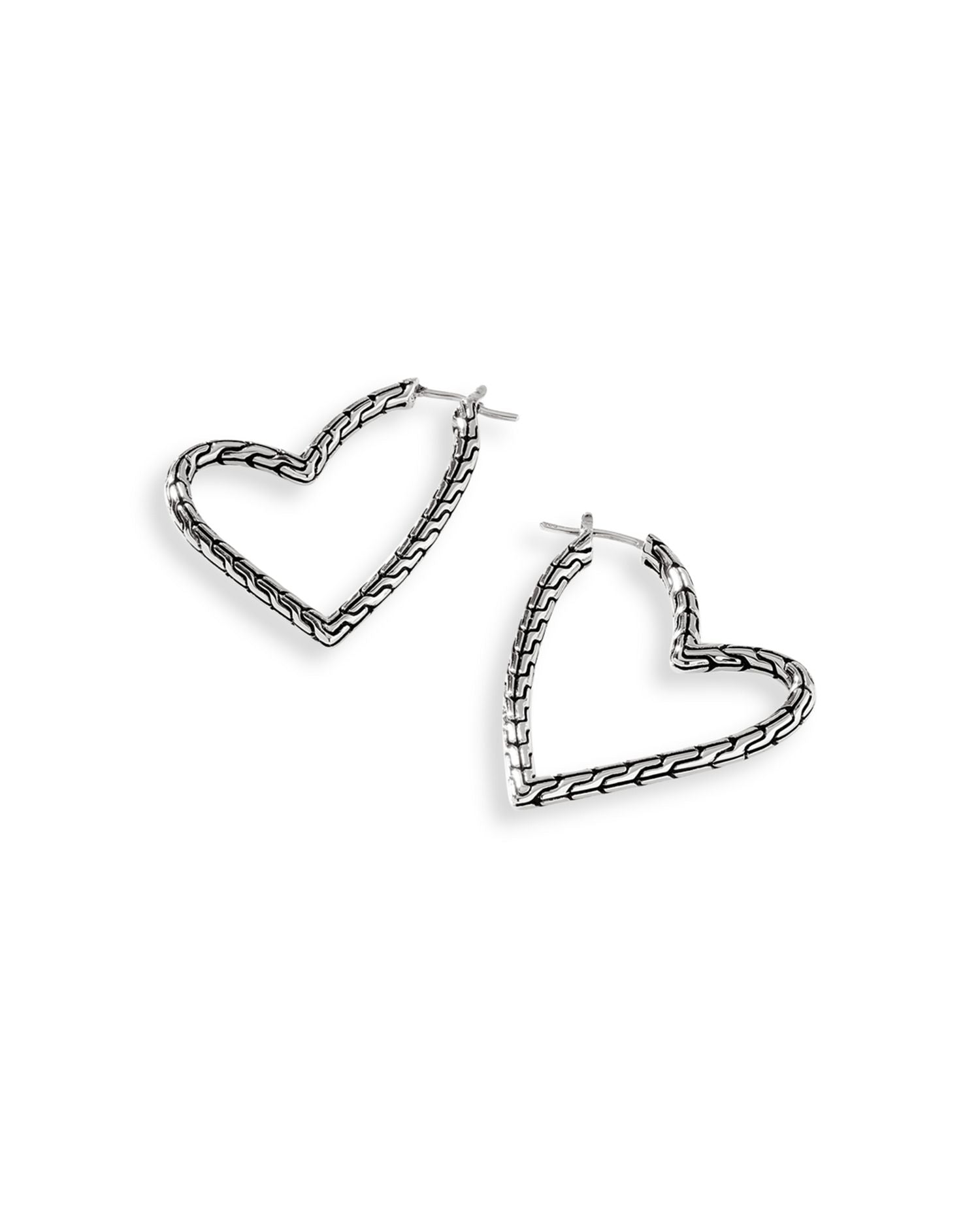 Sterling Silver Classic Chain Manah Textured Heart Hoop Earrings