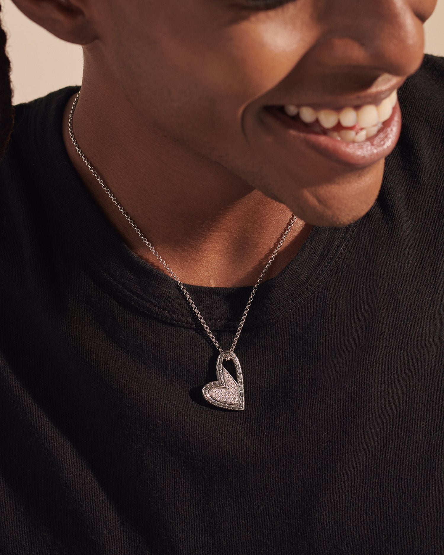 Sterling Silver Classic Chain Manah Diamond Pave Pendant Necklace, 18'