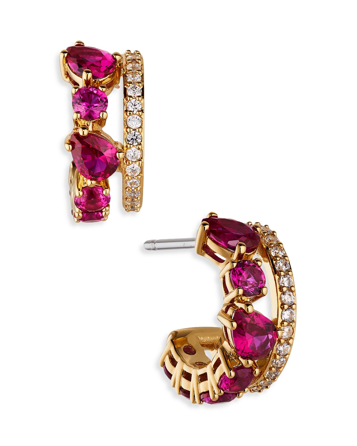 Love All Cubic Zirconia & Synthetic Corundum Double Row Hoop Earrings