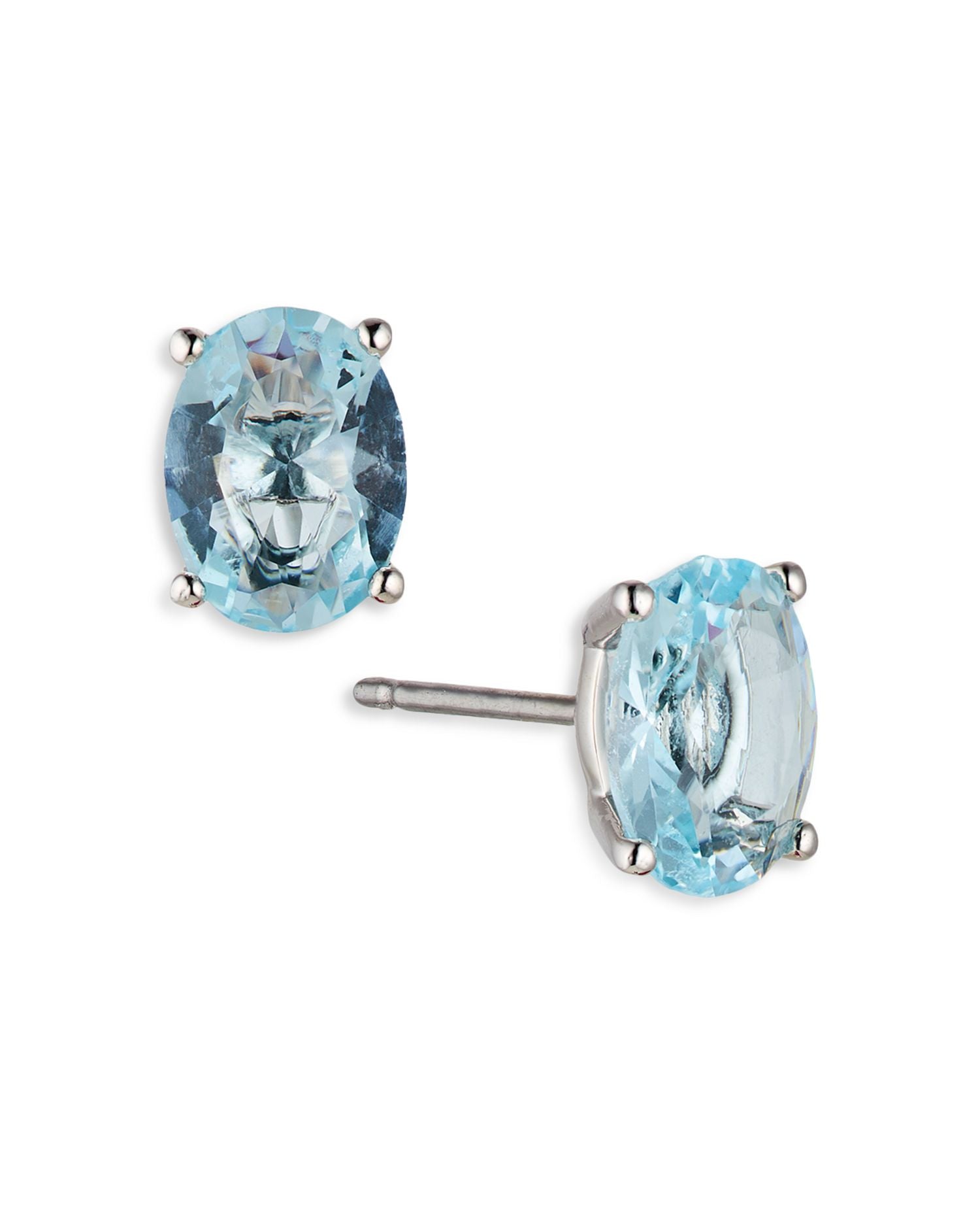 Modern Love Blue Cubic Zirconia Oval Stud Earrings in Rhodium Plated