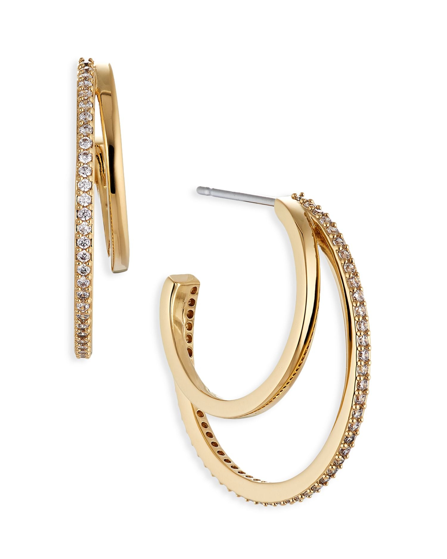 Golden Hour Cubic Zirconia Faux Double Hoop Earrings in 18K Gold Plated