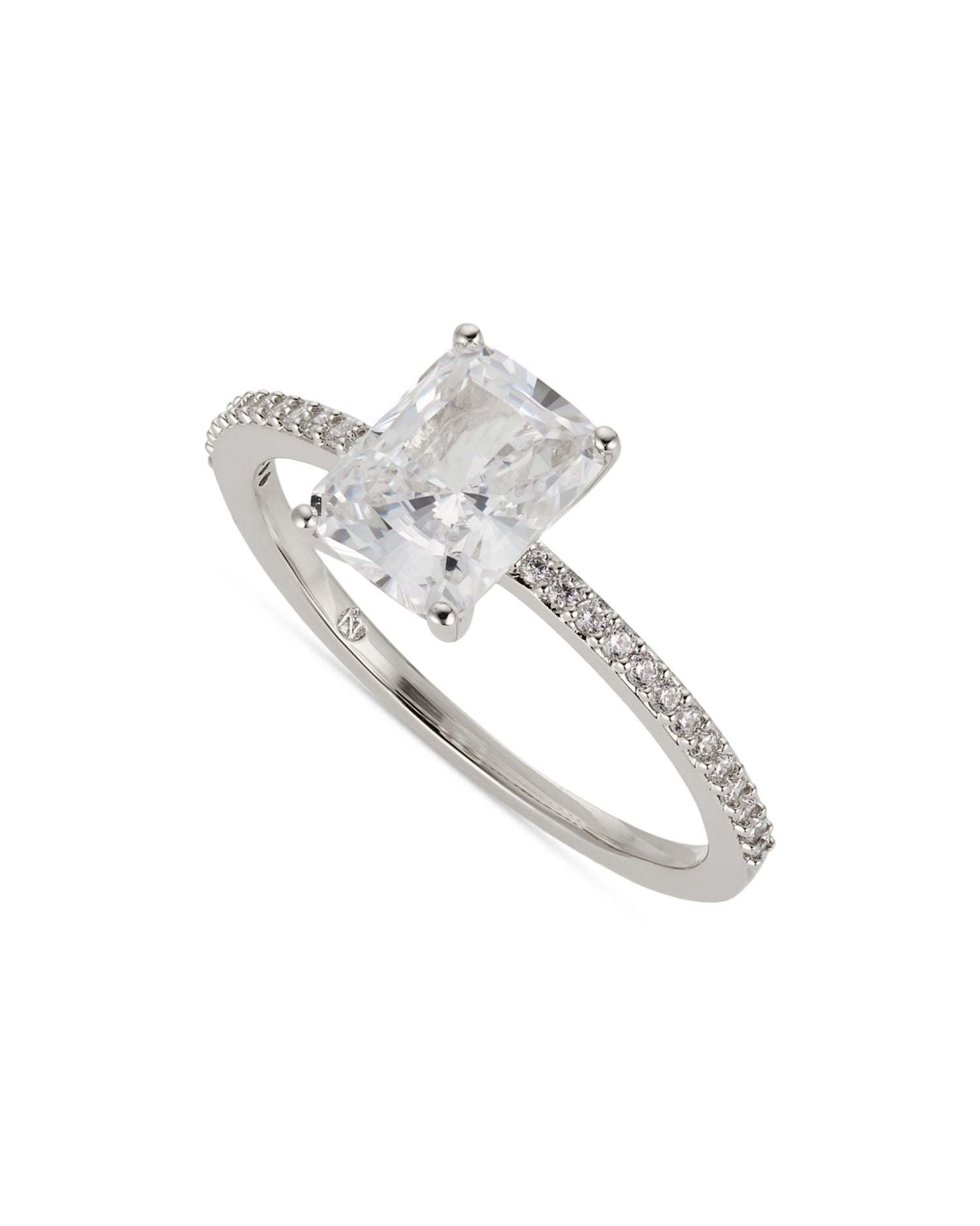 Pavé & Rectangle Cubic Zirconia Ring in Rhodium Plated