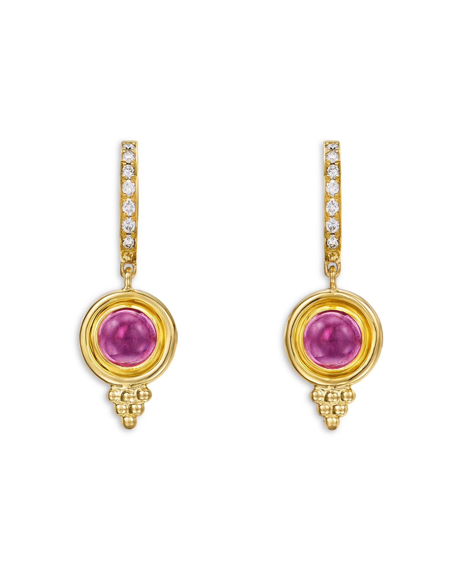 18K Yellow Gold Classic Pink Tourmaline & Diamond Drop Earrings