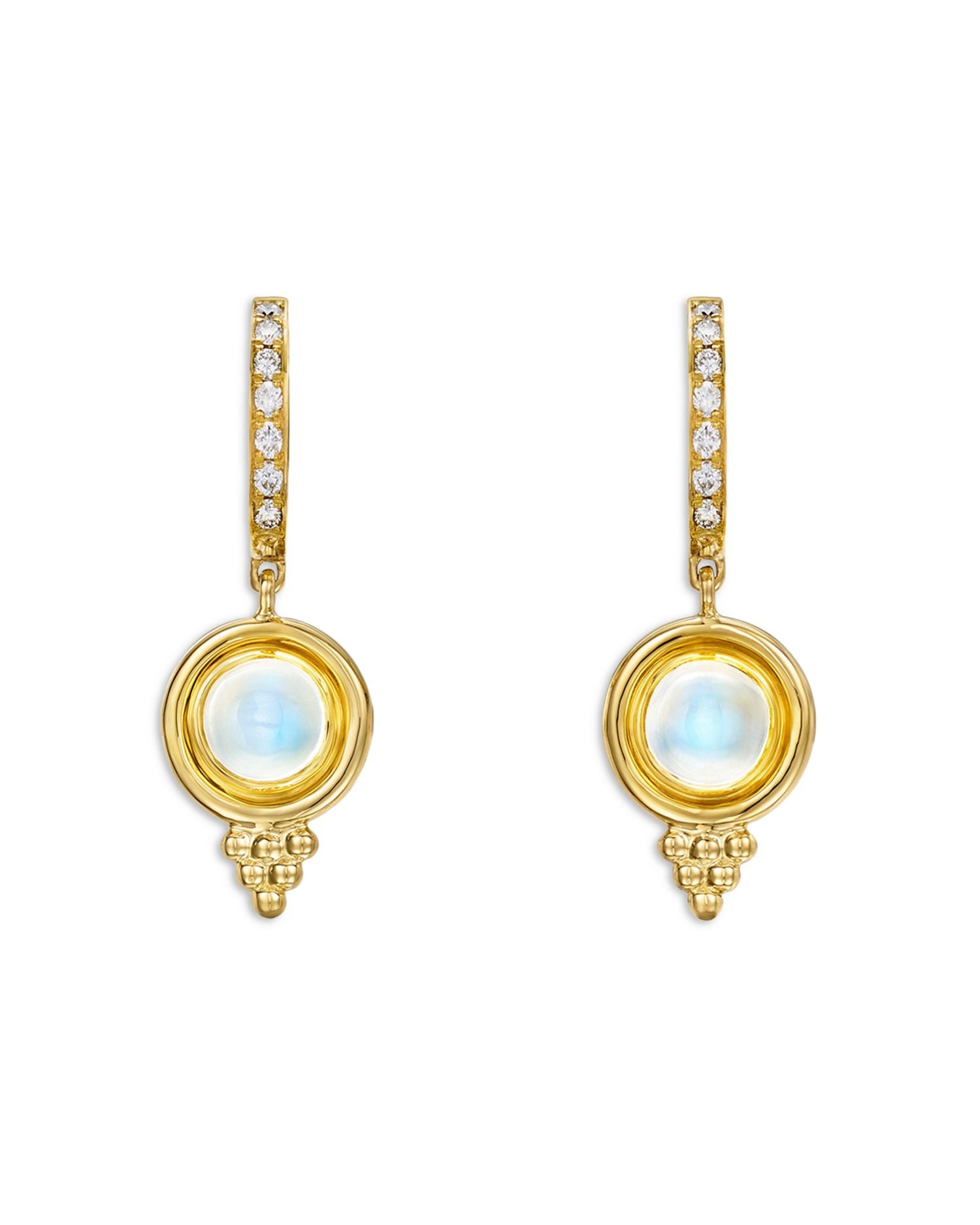 18K Yellow Gold Classic Blue Moonstone & Diamond Drop Earrings