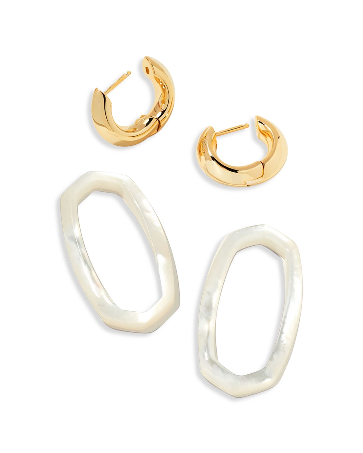 Danielle Mother Of Pearl Link Charm Huggie Hoop Earrings
