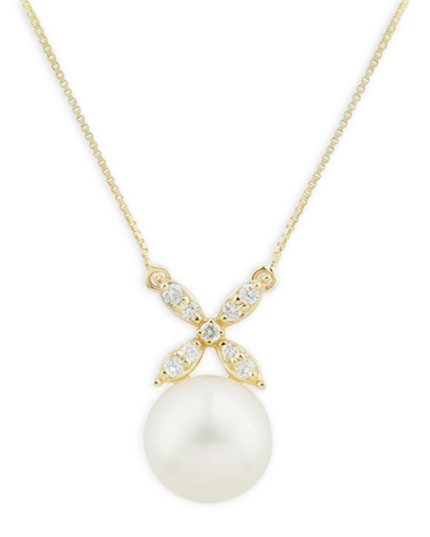 Cultured Freshwater Pearl & Diamond Pendant Necklace in 14K Yellow Gold, 20' - Exclusive