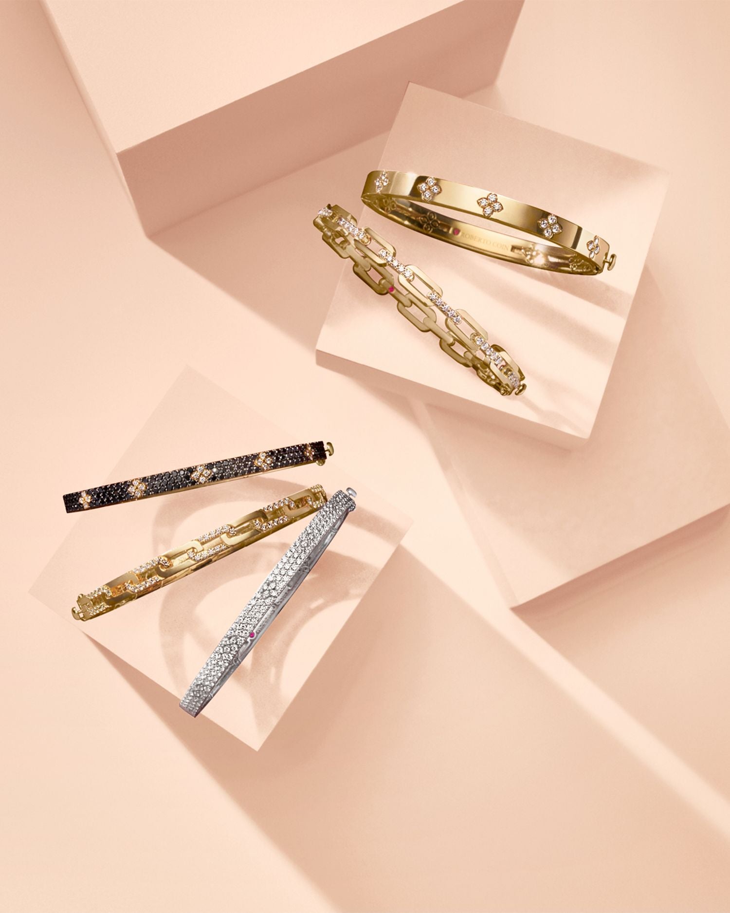 18K Rose Gold Verona Black and White Diamond Bangle Bracelet