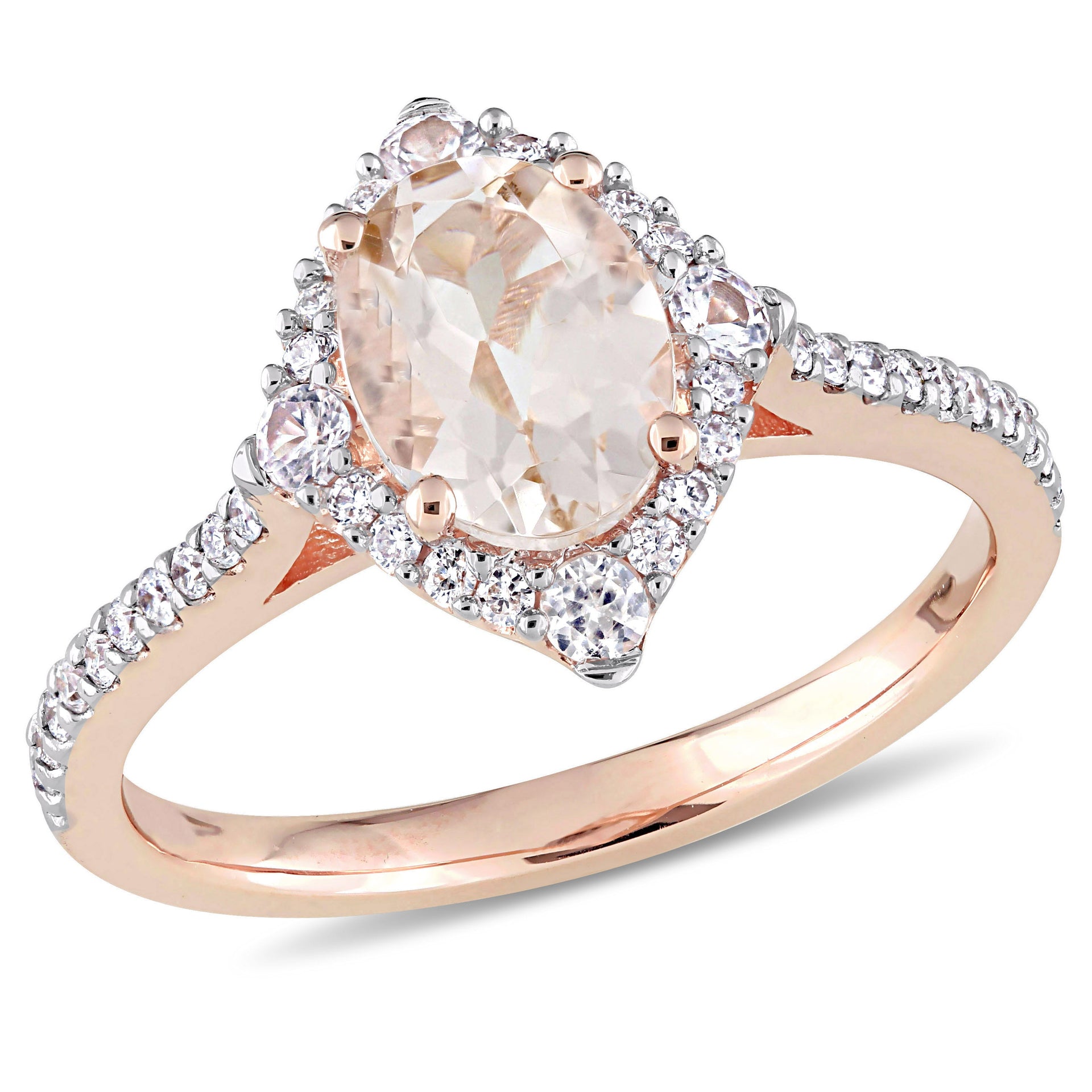 Mimi & Max 1 1/3ct TGW Morganite White Sapphire 1/4ct TW Diamond Engagement Ring 10k Rose Gold
