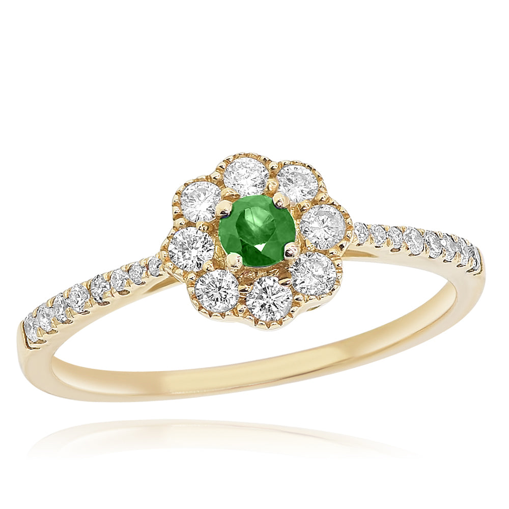 14KYG, DIAMONDS 0.39CT, EMERALD 0.13CT, 1.96GM, 25 STONES