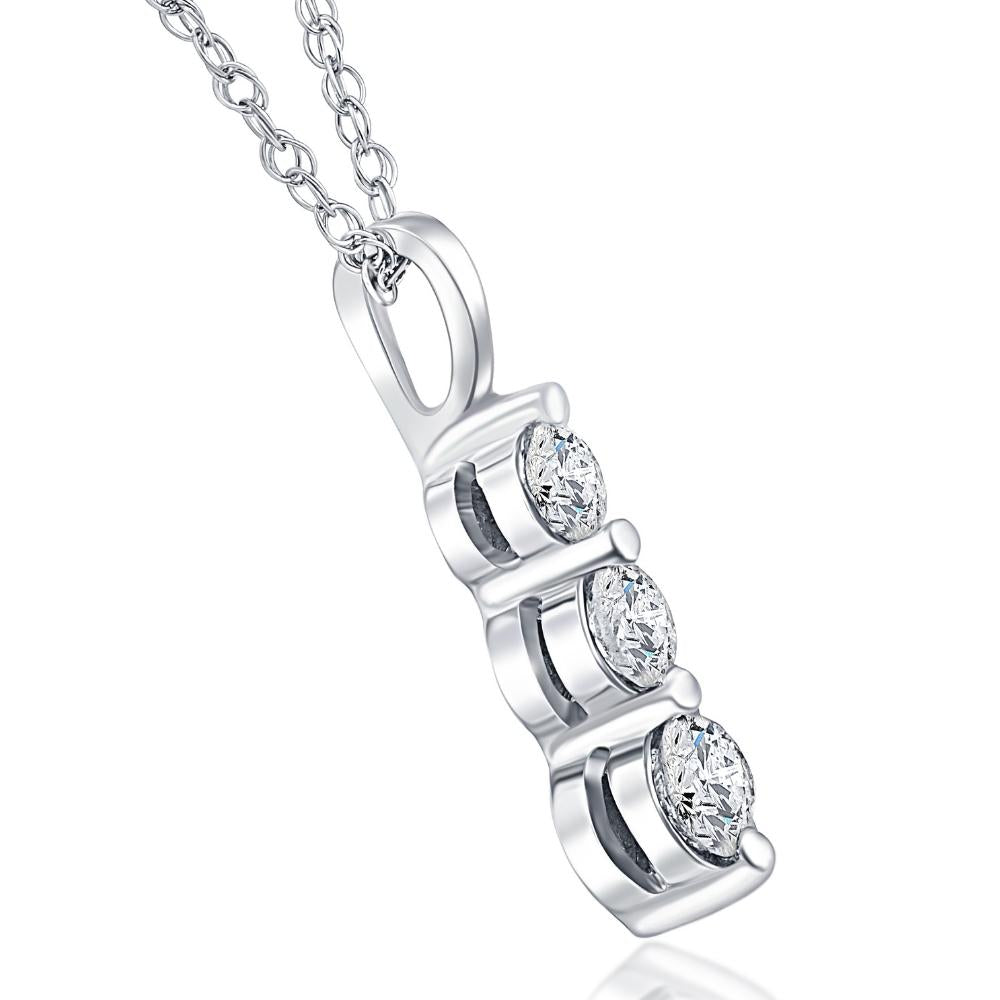 1ct Three Stone Diamond Pendant 14K White Gold
