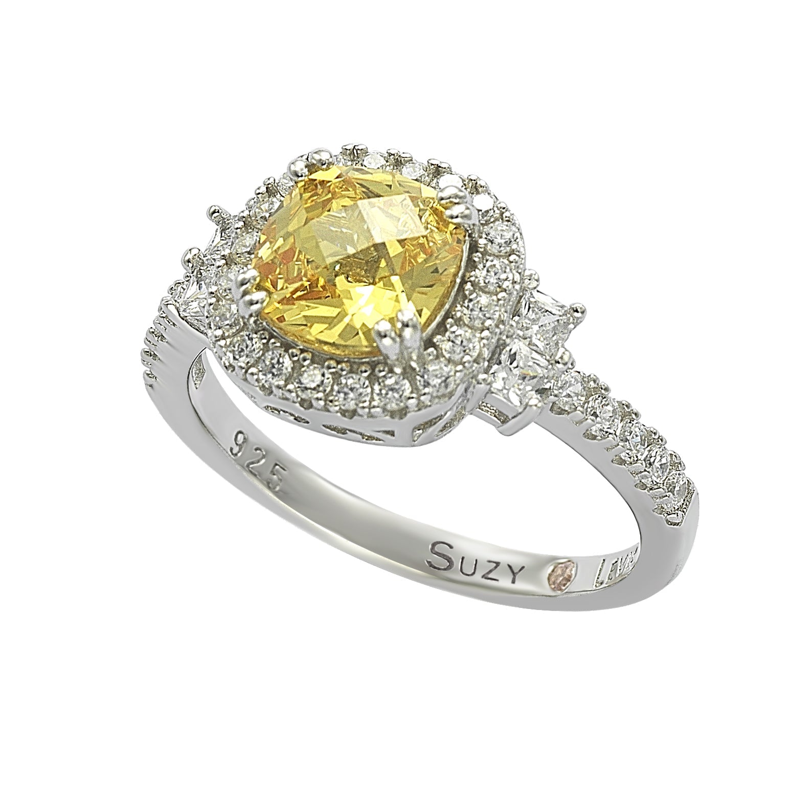 Suzy Levian Sterling Silver Yellow & White Cubic Zirconia Engagement Ring