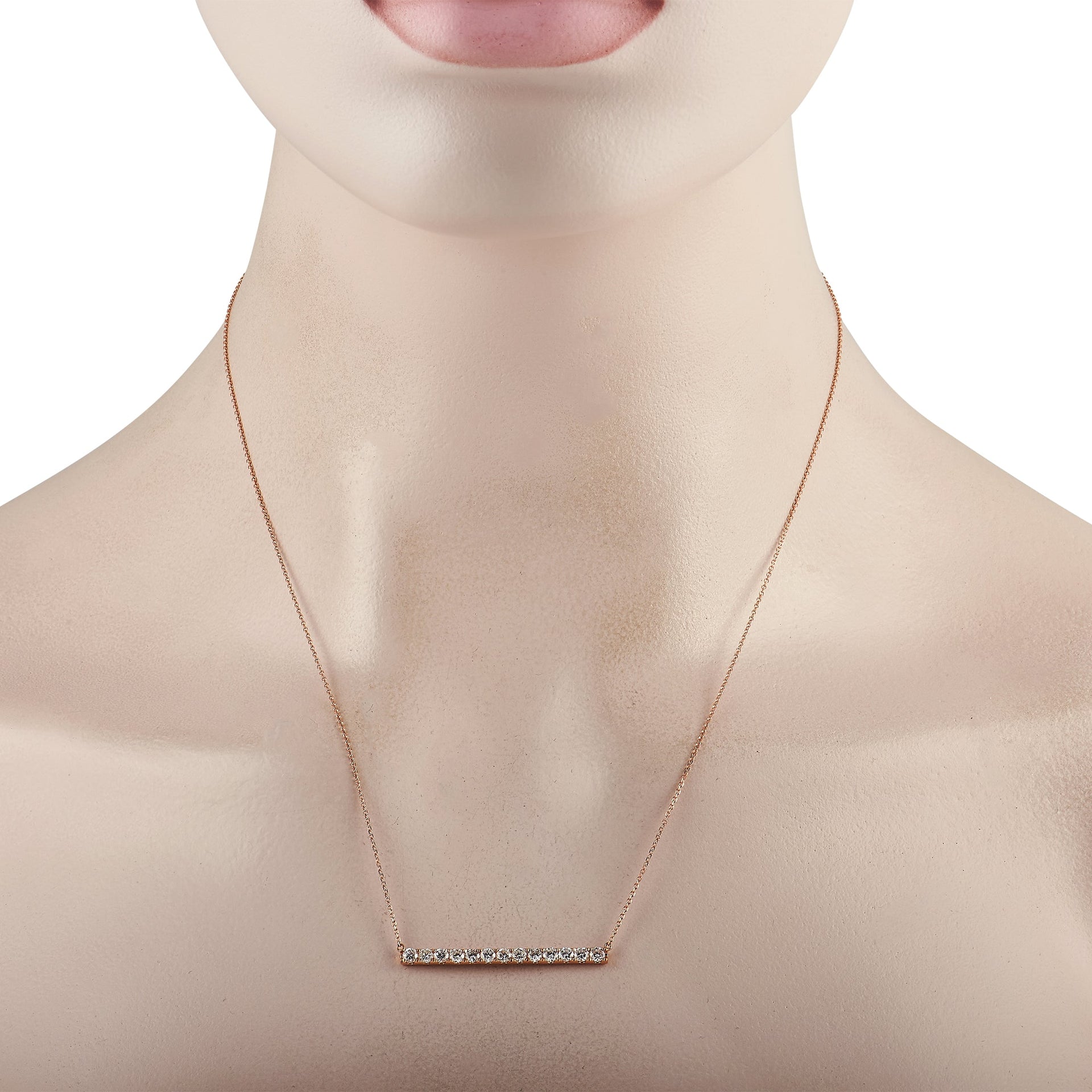 LB Exclusive 18K Rose Gold 1.00 ct Diamond Bar Necklace ANK-16670-R