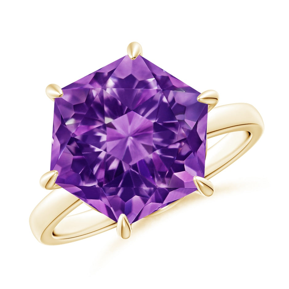 Hexagonal Fancy-Cut Amethyst Solitaire Ring