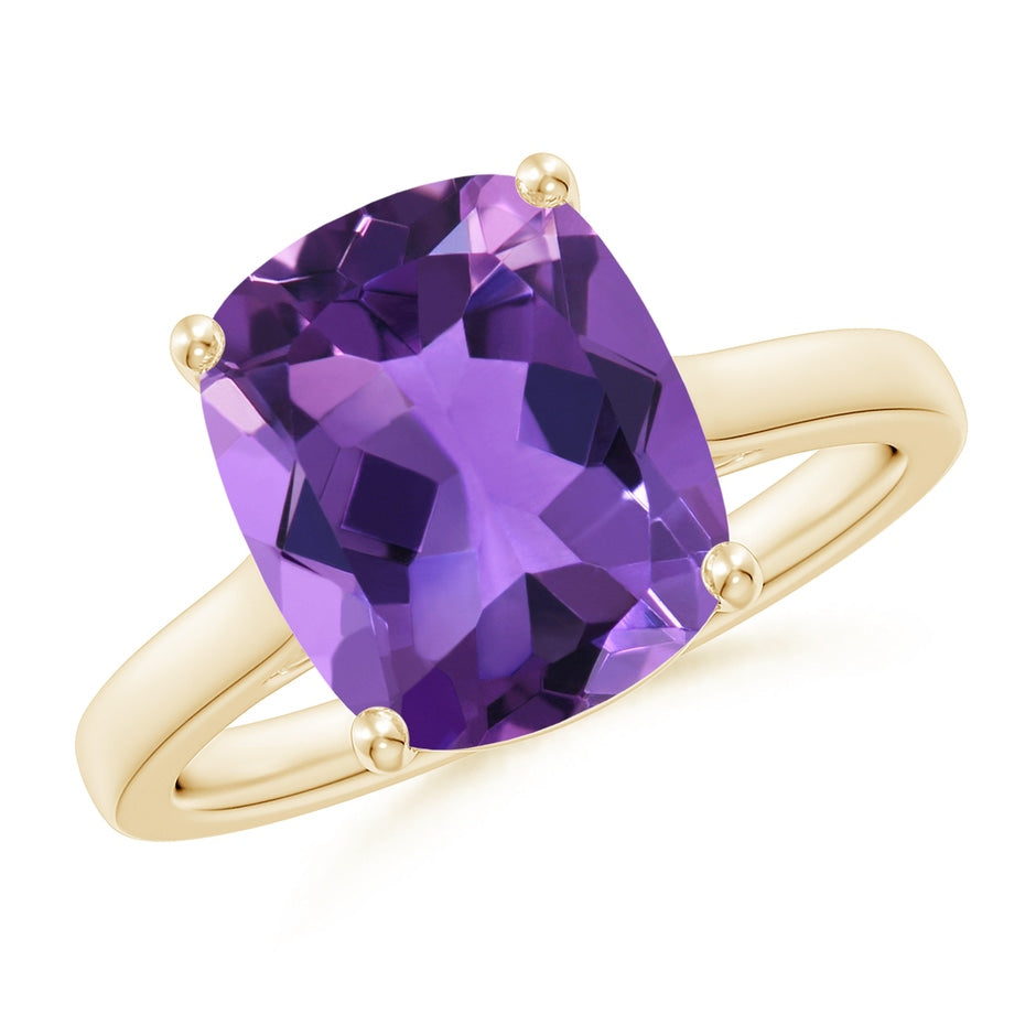 Classic Cushion Amethyst Solitaire Ring with Hidden Accents
