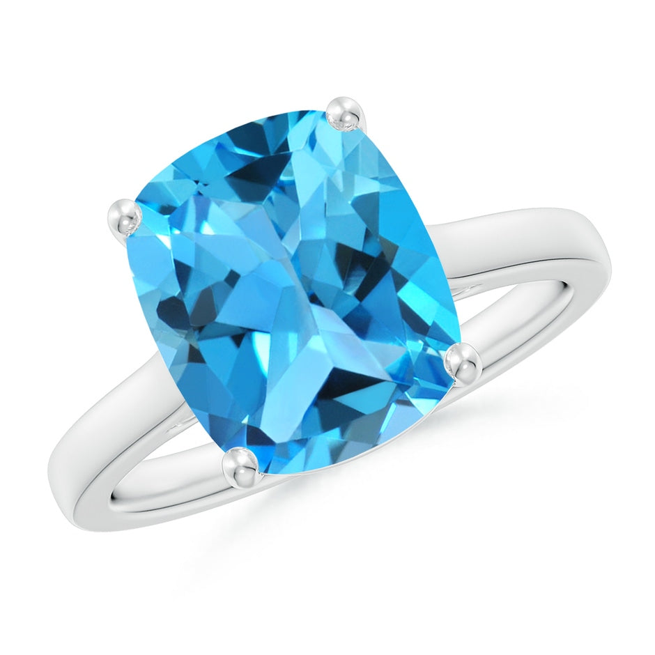 Classic Cushion Swiss Blue Topaz Solitaire Ring with Hidden Accents