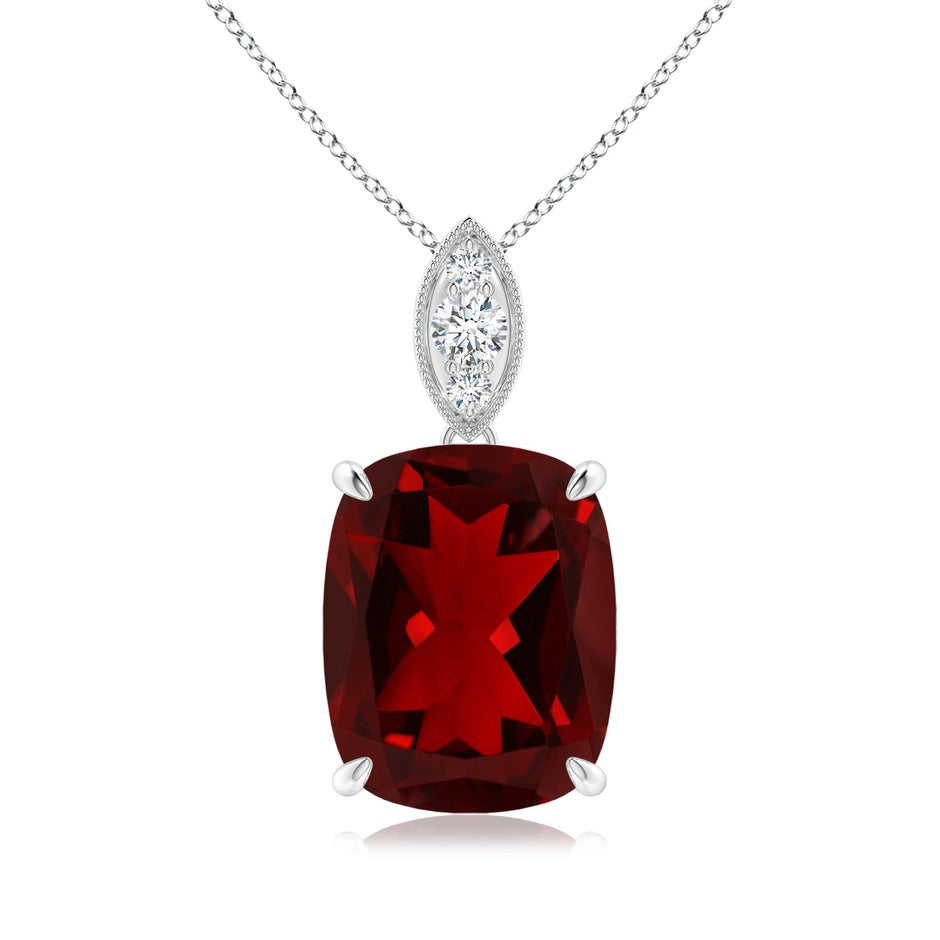 Cushion Garnet Pendant with Diamond Leaf Bale