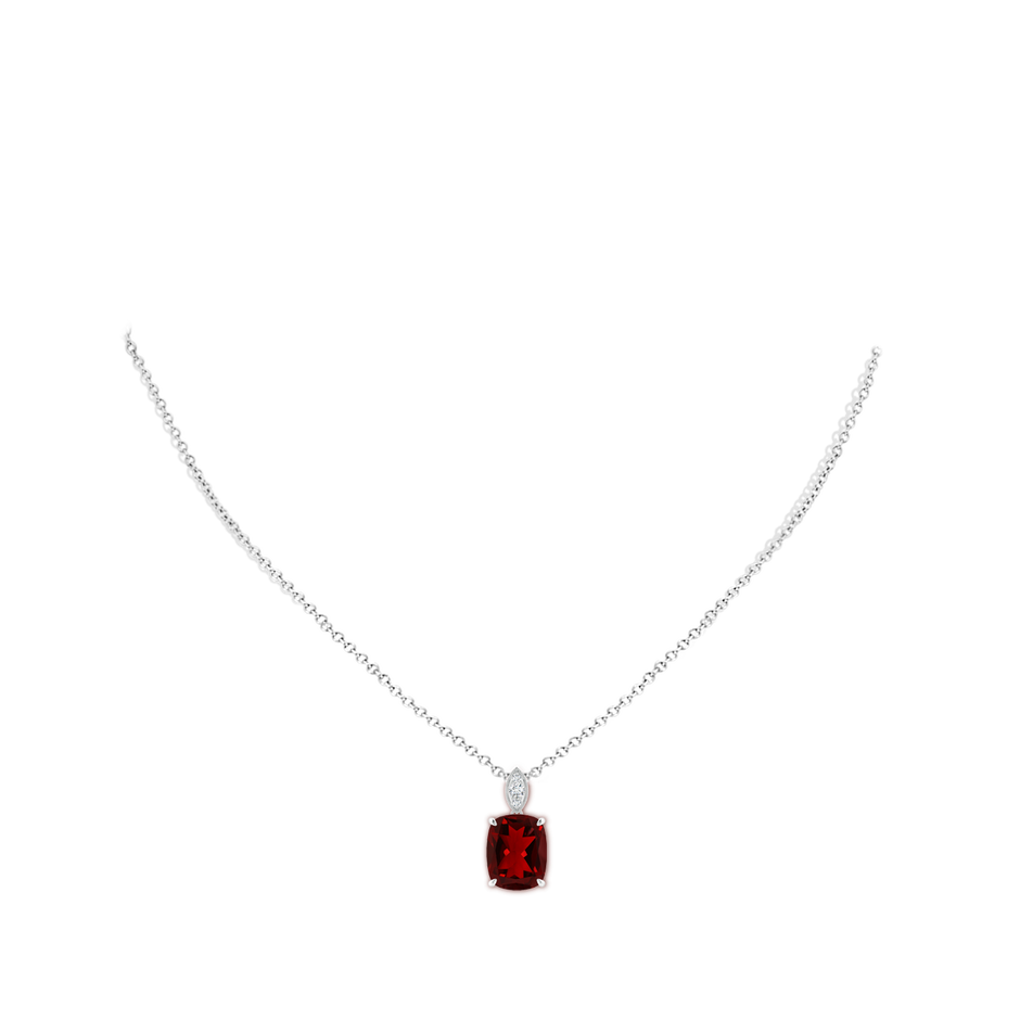 Cushion Garnet Pendant with Diamond Leaf Bale