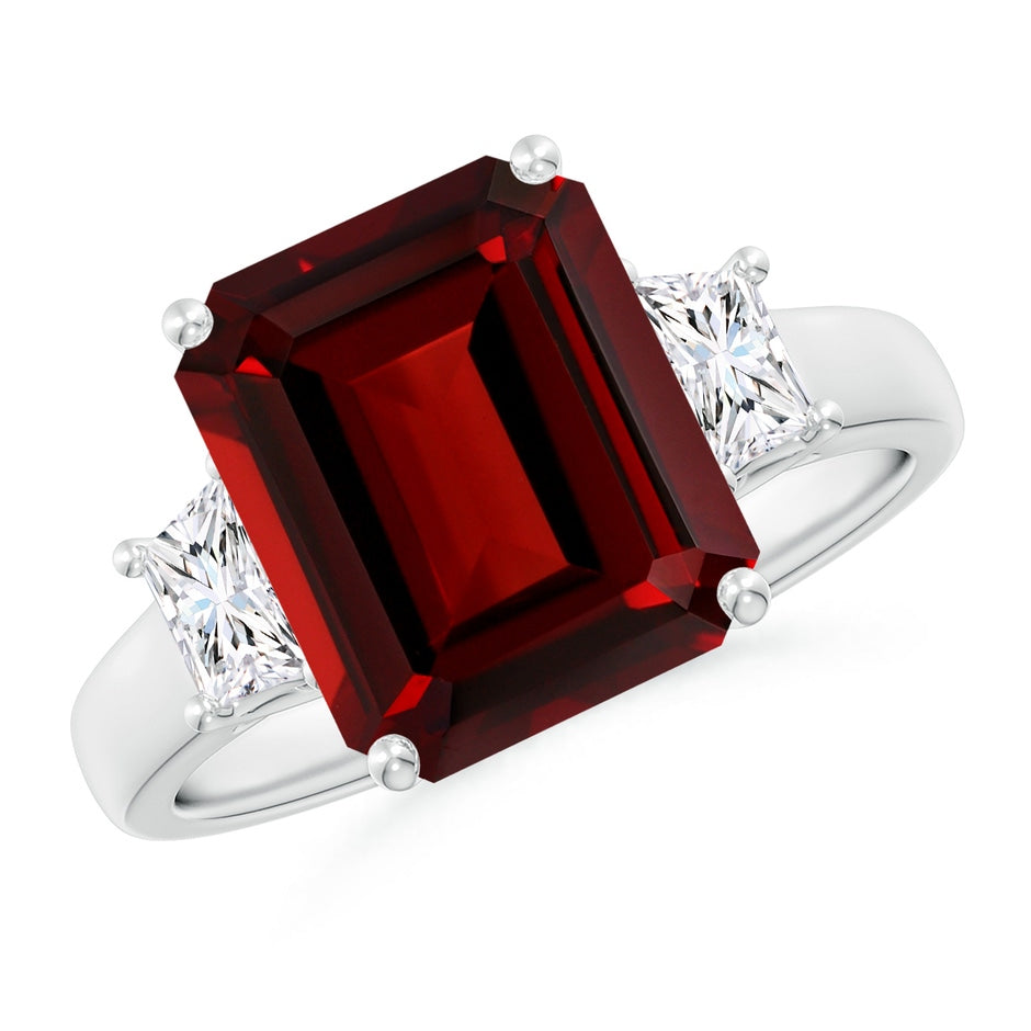 Three Stone Emerald-Cut Garnet and Diamond Ring