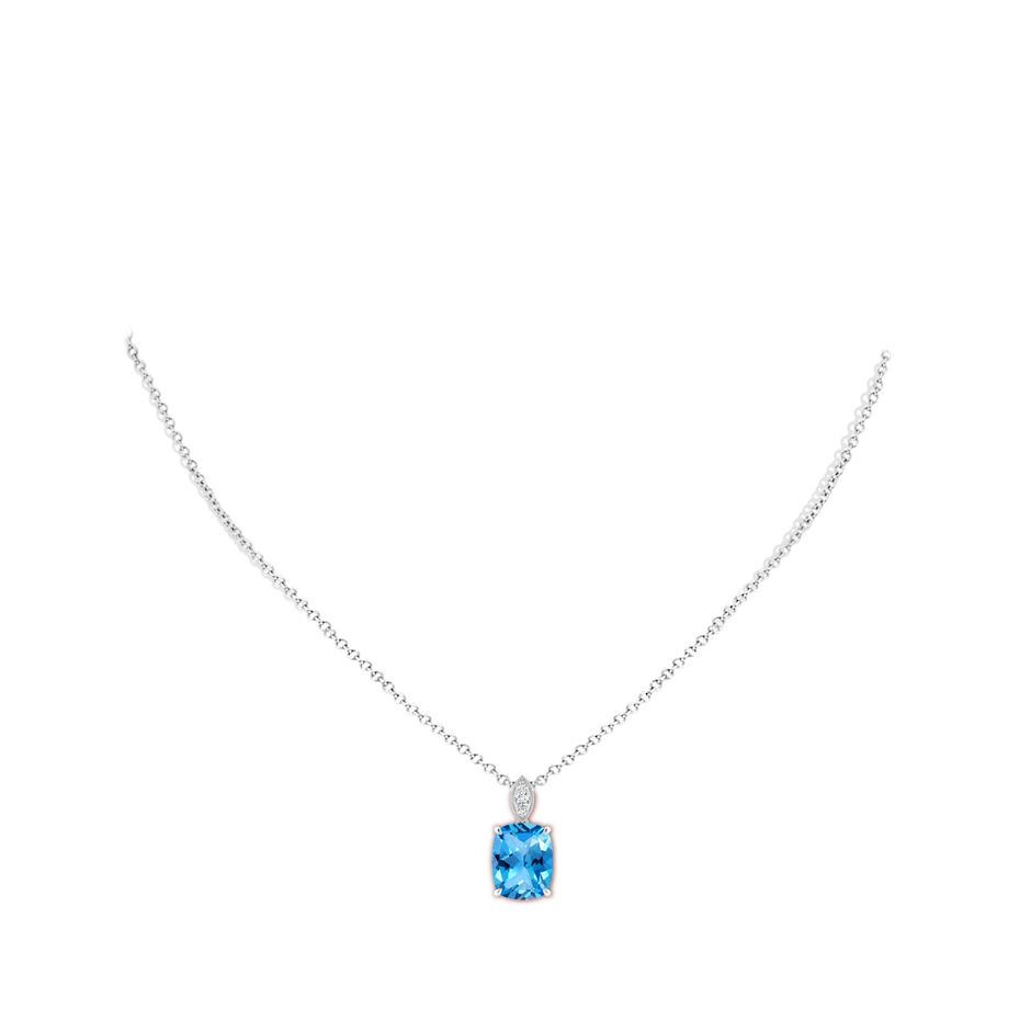 Cushion Swiss Blue Topaz Pendant with Diamond Leaf Bale