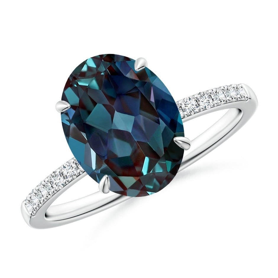 Claw-Set Oval Lab-Grown Alexandrite Ring with Diamonds
