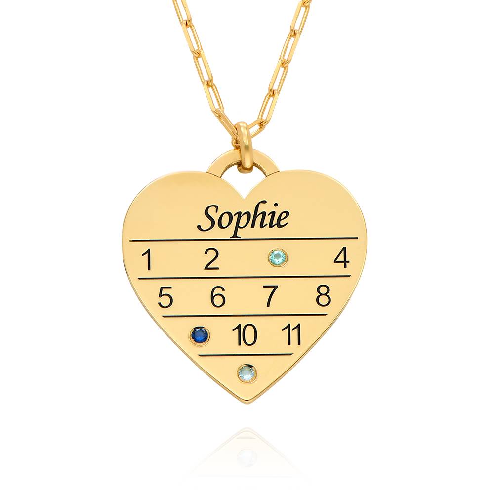 12 Month Calendar Heart Necklace with Birthstones in 18K Gold Plating