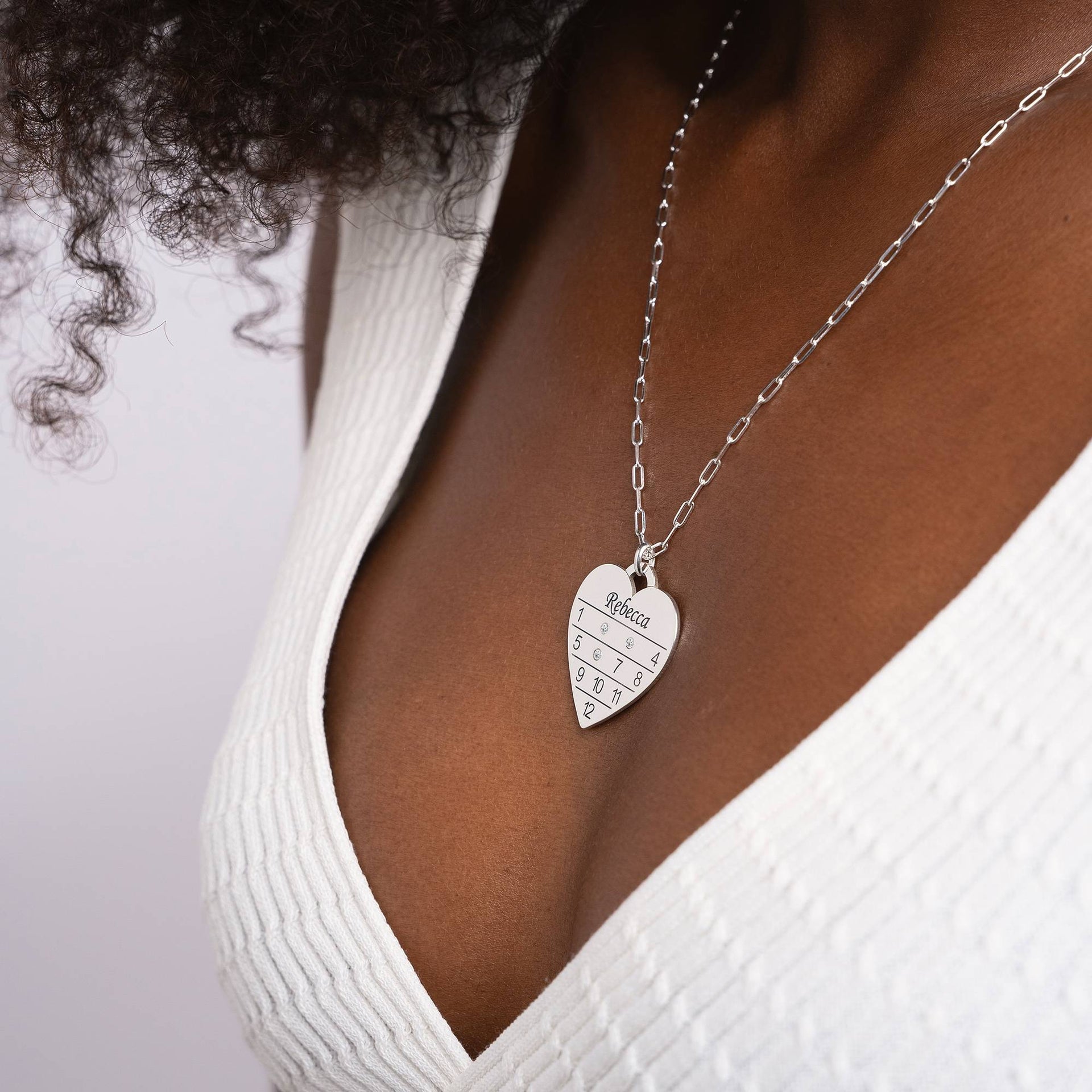 12 Month Calendar Heart Necklace with Birthstones in Sterling Silver