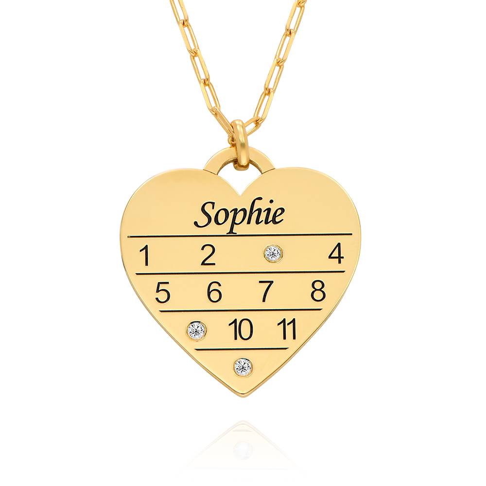 12 Month Calendar Heart Necklace with Diamonds in 18K Gold Plating