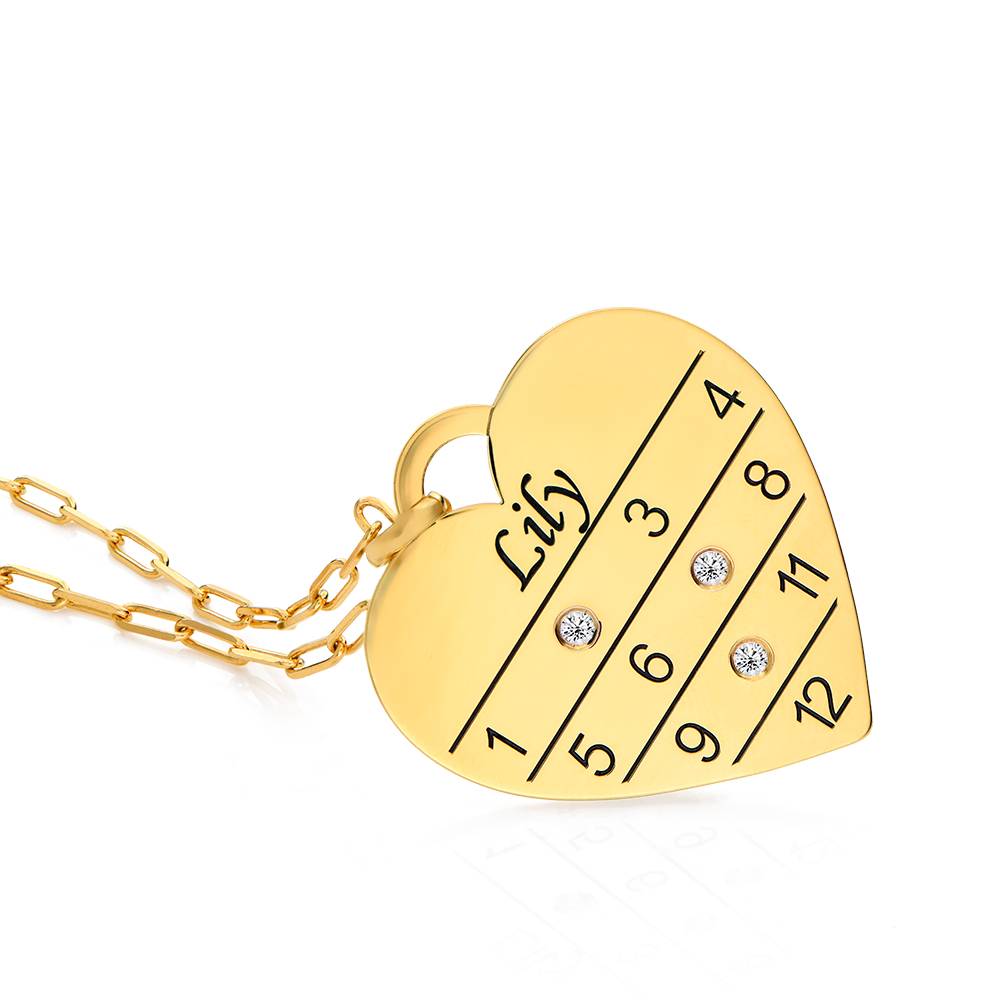 12 Month Calendar Heart Necklace with Diamonds in 18K Gold Vermeil