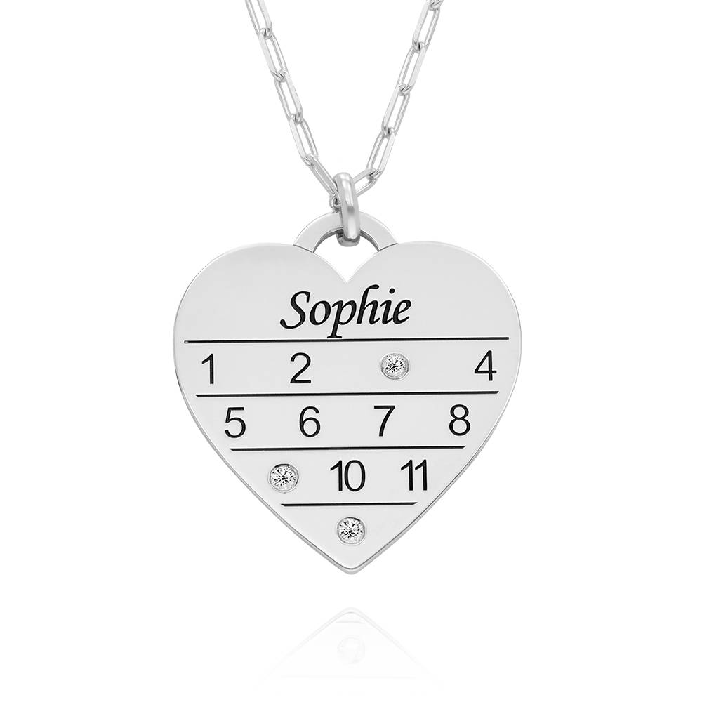 12 Month Calendar Heart Necklace with Diamonds in Sterling Silver